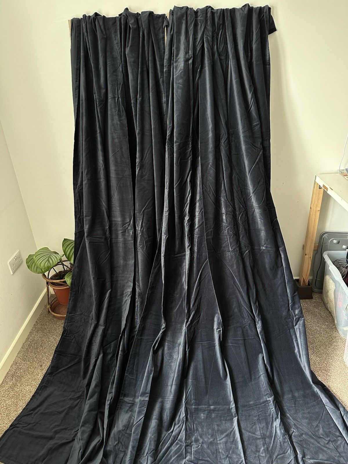 Classic Ikea Navy Midnight Blue Sanela Cotton Velvet Long Curtains 140 X 250cm photo 60.0