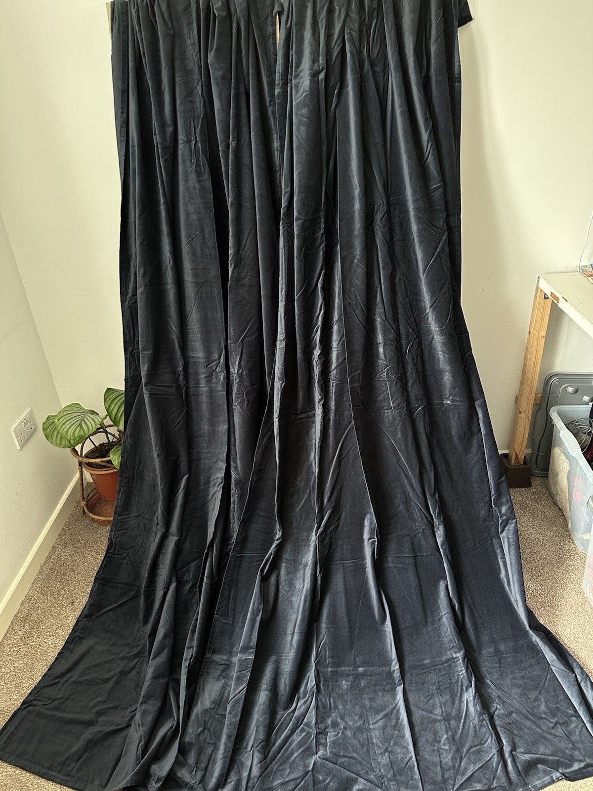 photo vinterior Classic Ikea Navy Midnight Blue Sanela Cotton Velvet Long Curtains 140 X 250cm
