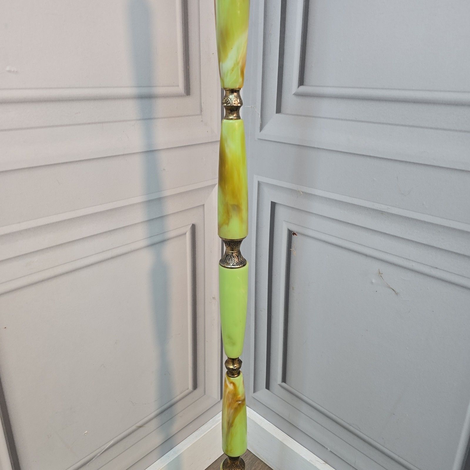 Vintage Standard Lamp Onyx Effect Resin Green Marble Effect Floor Light Rewire photo vinterior