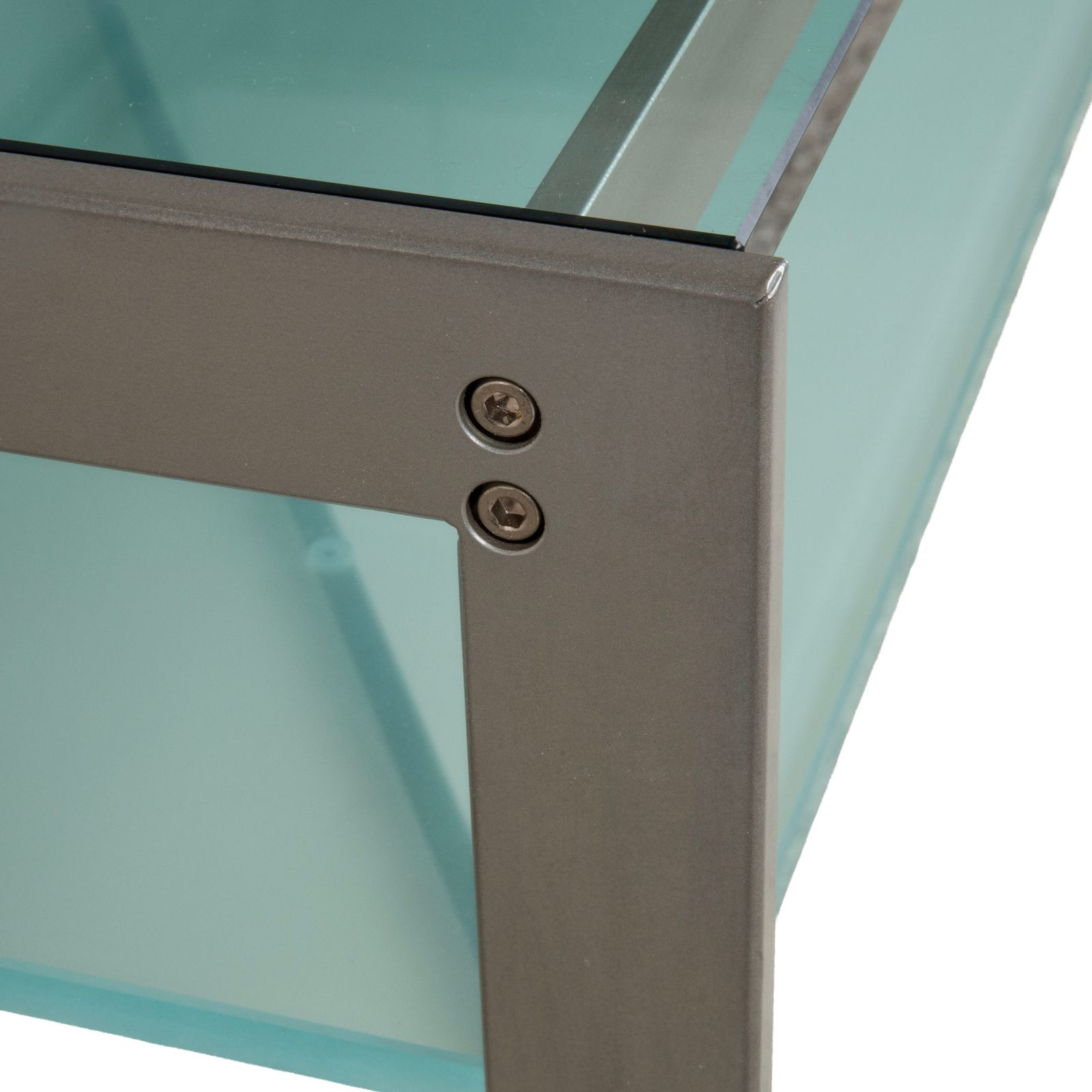 Table basse Christine Kröncke Carax en verre, gris argenté et bleu photo Mobilier