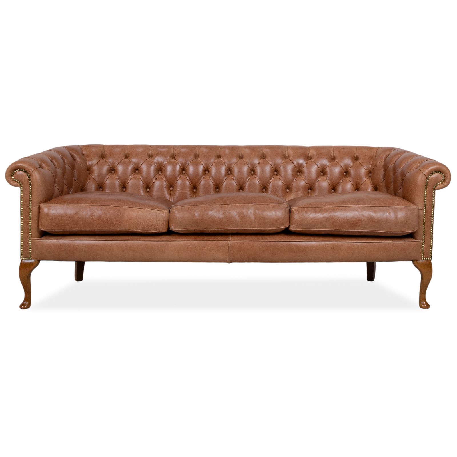 Von Wilmowsky Chesterfield Leather Three Seater Brown Sofa Vintage