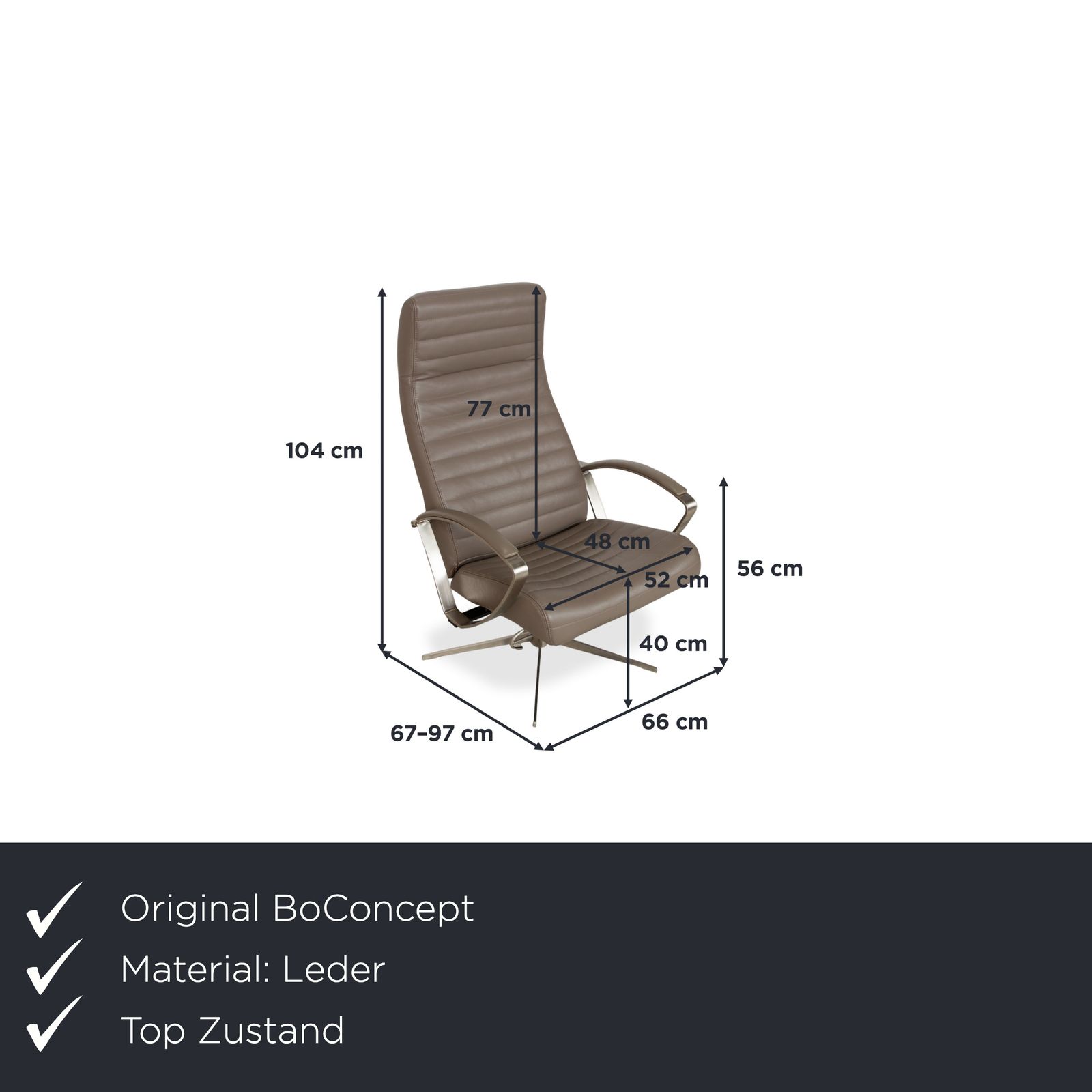 Fauteuil BoConcept Wing en cuir, vert olive, beige, gris, taupe, fonction manuelle photo furniture