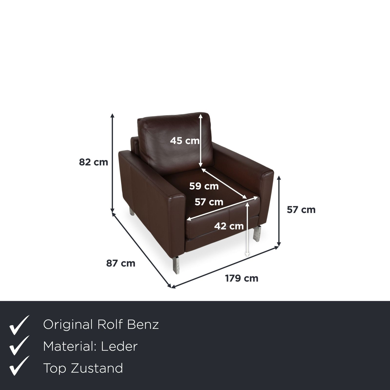 Fauteuil Rolf Benz Vida en cuir marron, chrome photo furniture