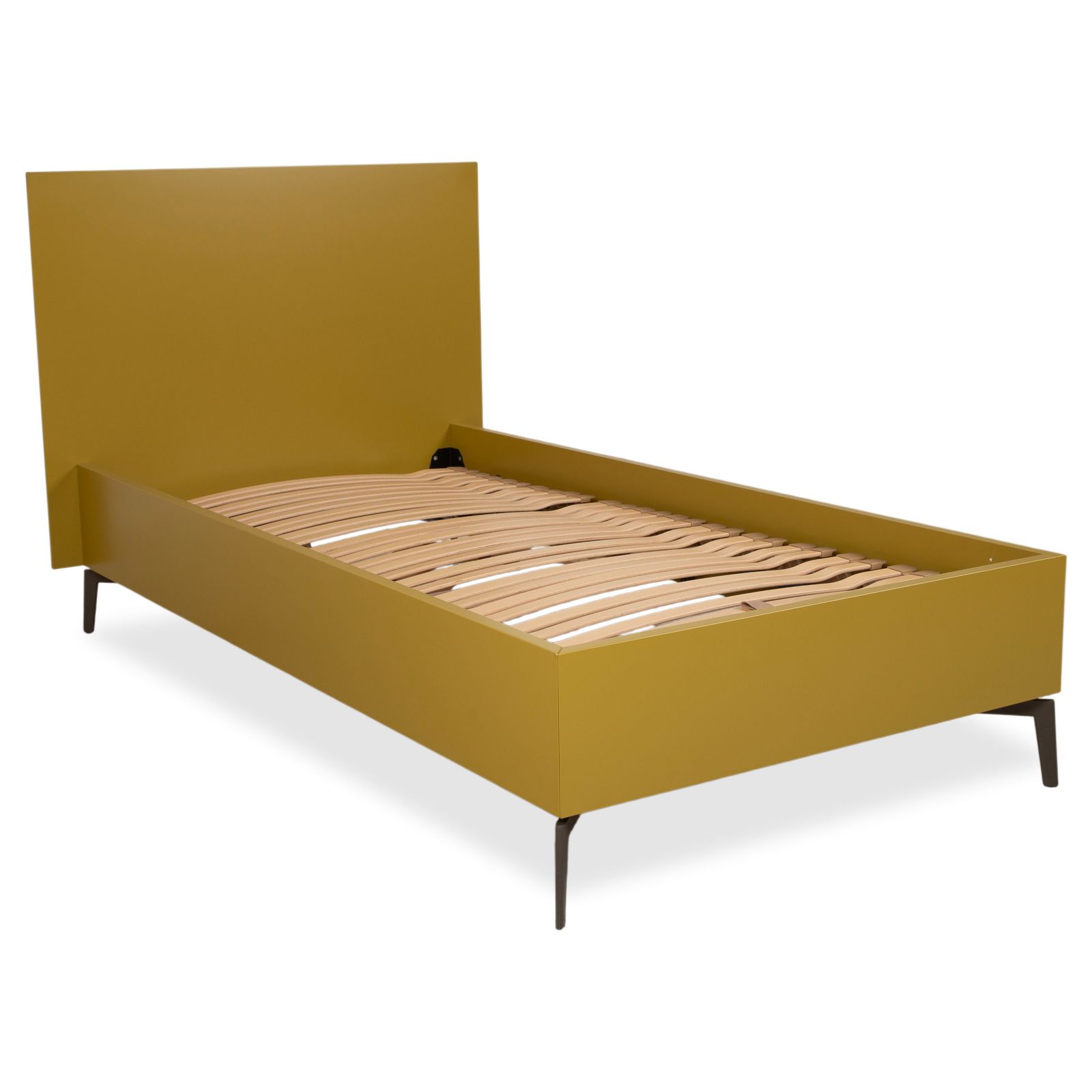 Lit J.L. Møllers Furniture Factory MD 13 en bois, jaune vert moutarde, chambre