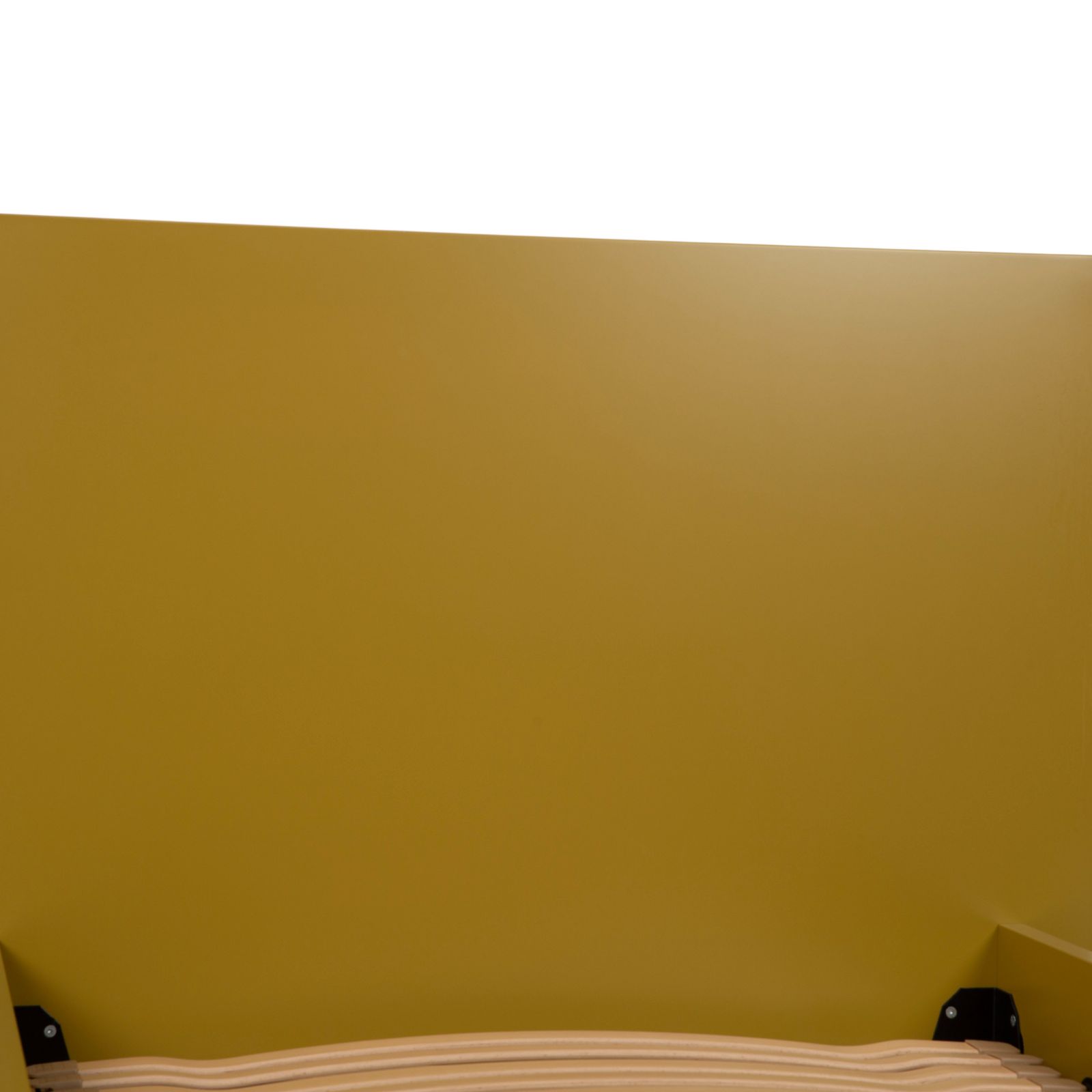Lit J.L. Møllers Furniture Factory MD 13 en bois, jaune vert moutarde, chambre photo vinterior