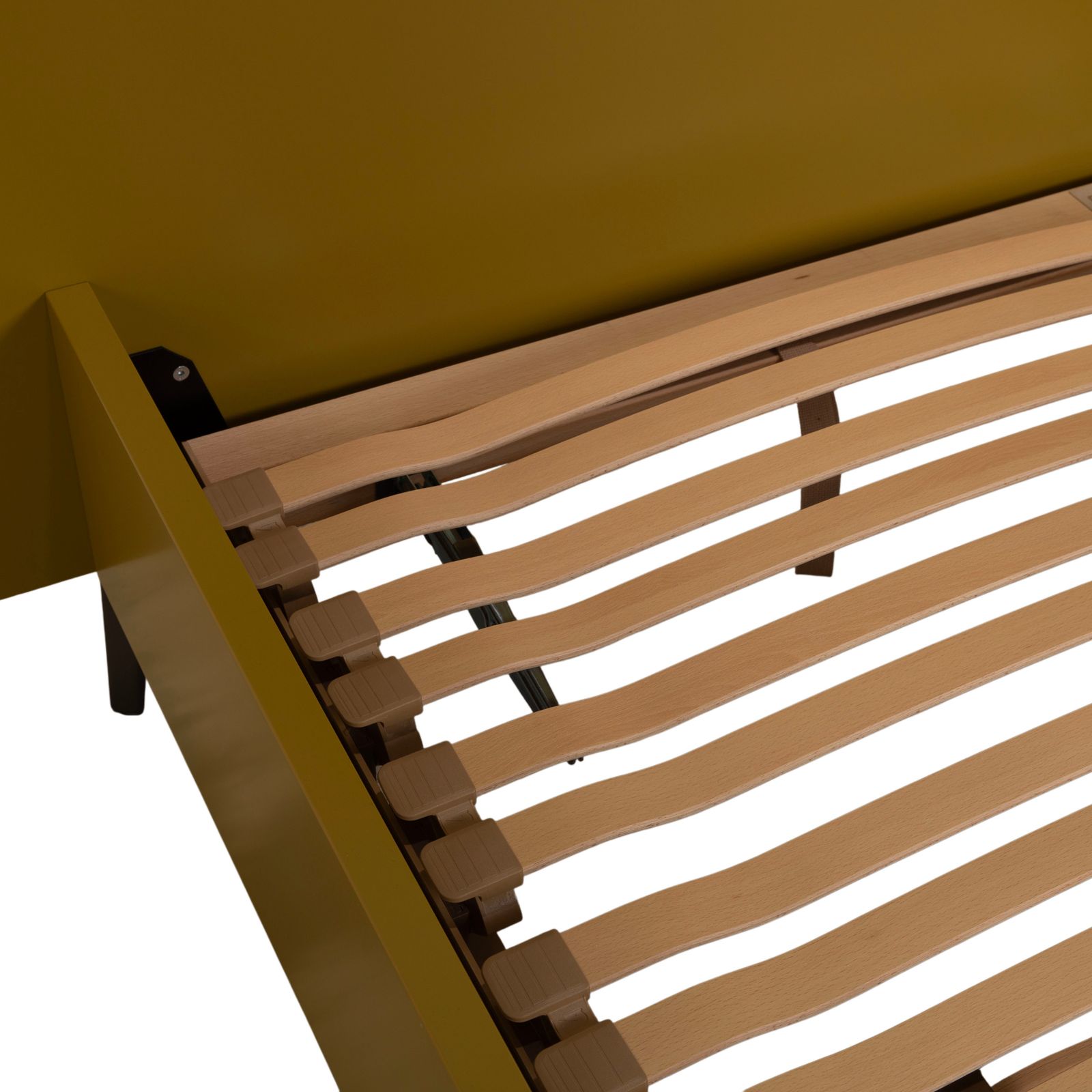 Lit J.L. Møllers Furniture Factory MD 13 en bois, jaune vert moutarde, chambre photo buy