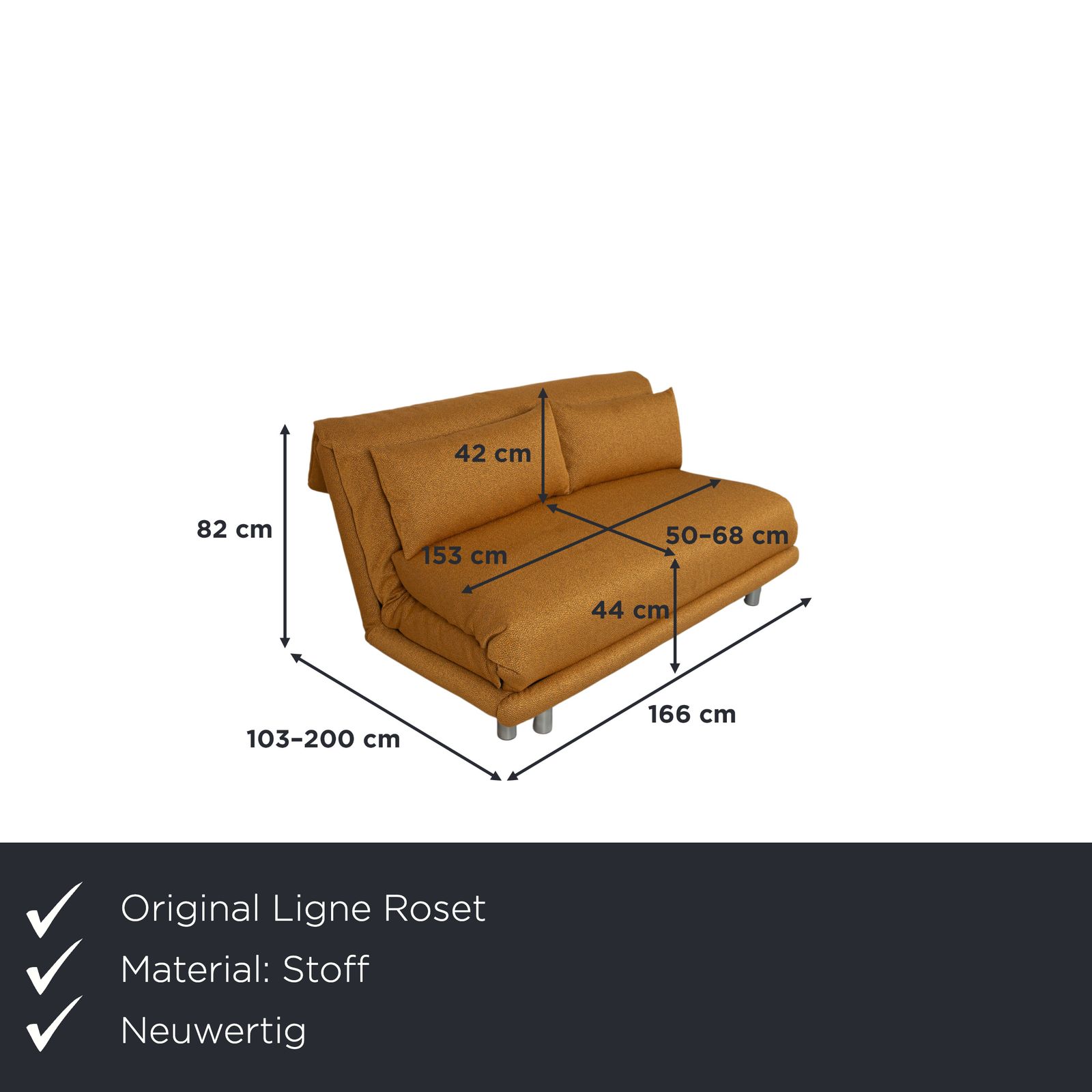 Canapé Ligne Roset Multy en tissu trois places, doré, fonction lit manuelle, cadre argenté, retapissé photo furniture