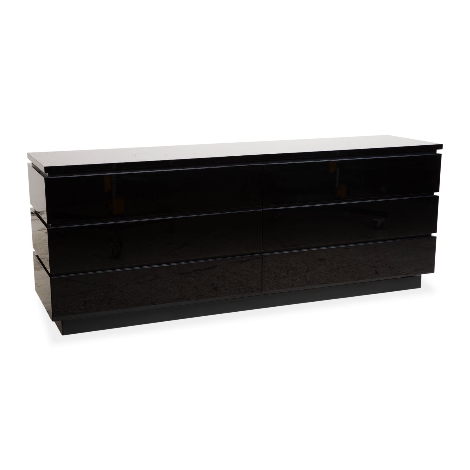 Buffet Interlübke Cube en bois laqué noir brillant, 6 tiroirs