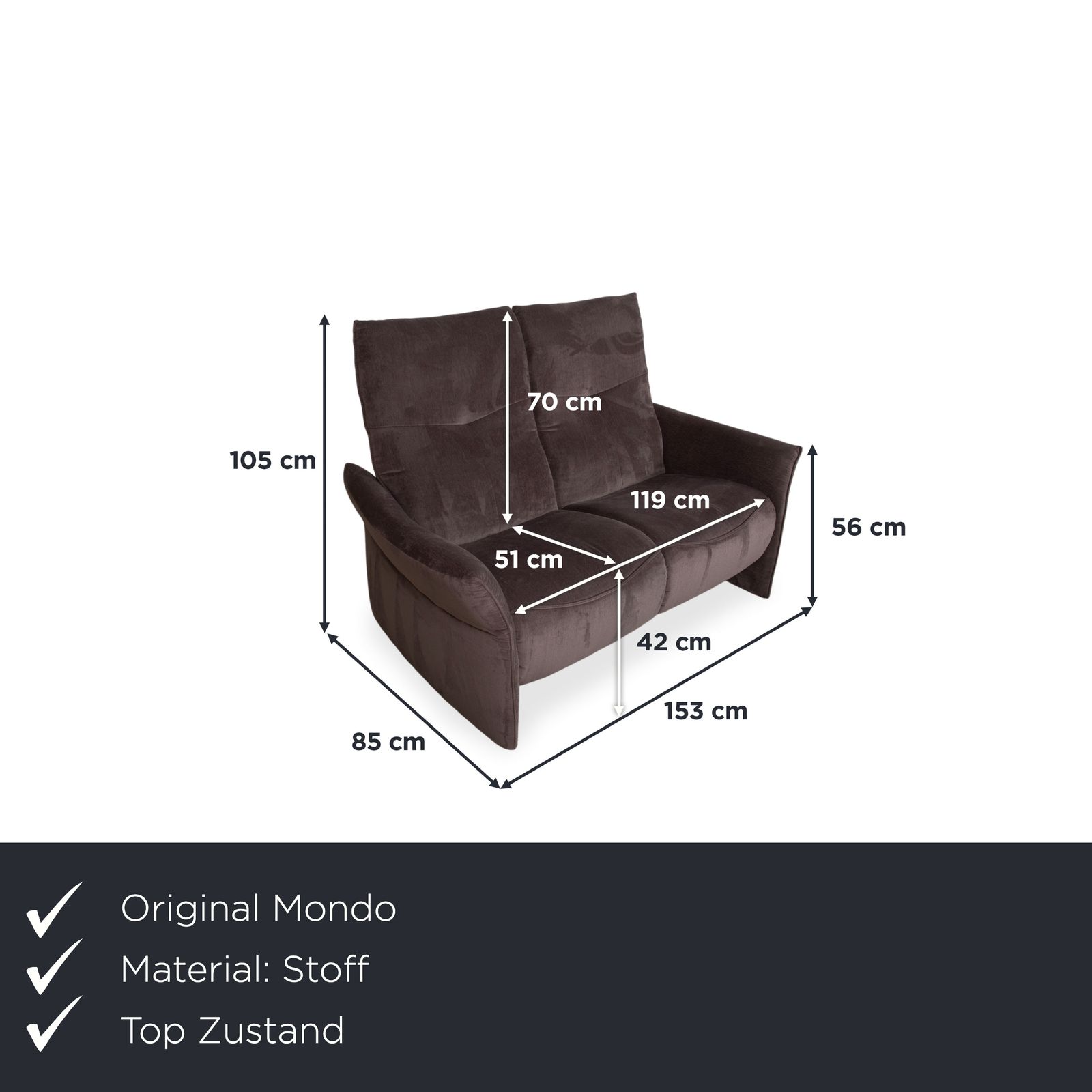 Canapé 2 places Mondo Varia 2057 en tissu gris taupe, à fonction manuelle photo furniture