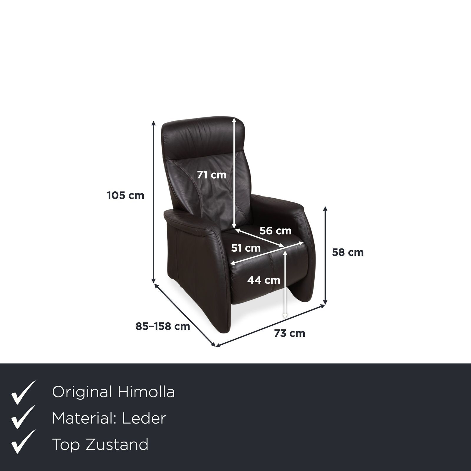 Fauteuil Himolla Cumuly en cuir gris anthracite, fonction manuelle inclinable photo furniture
