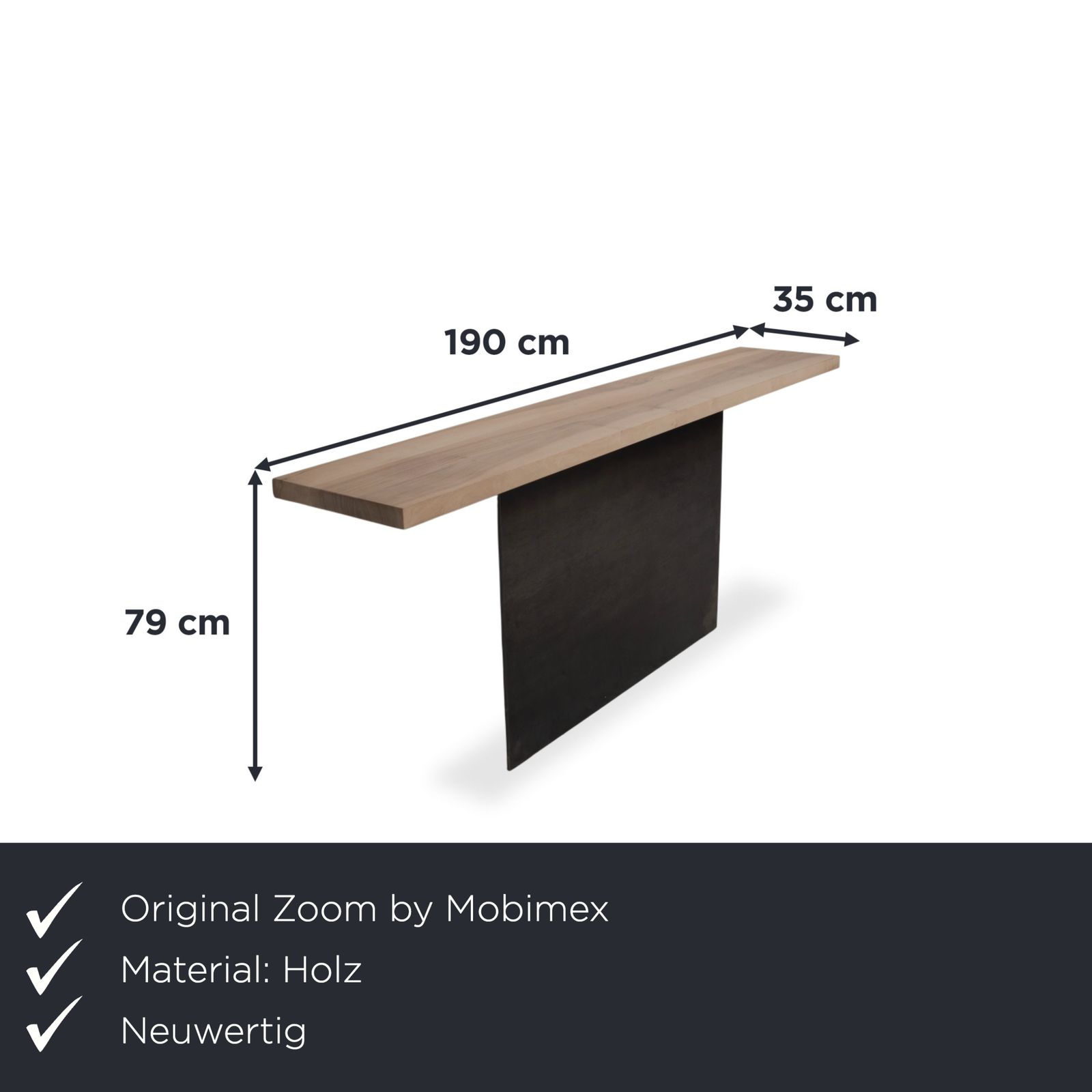 Console Zoom by Mobimex Tix en bois brun, 190 x 35 cm photo furniture