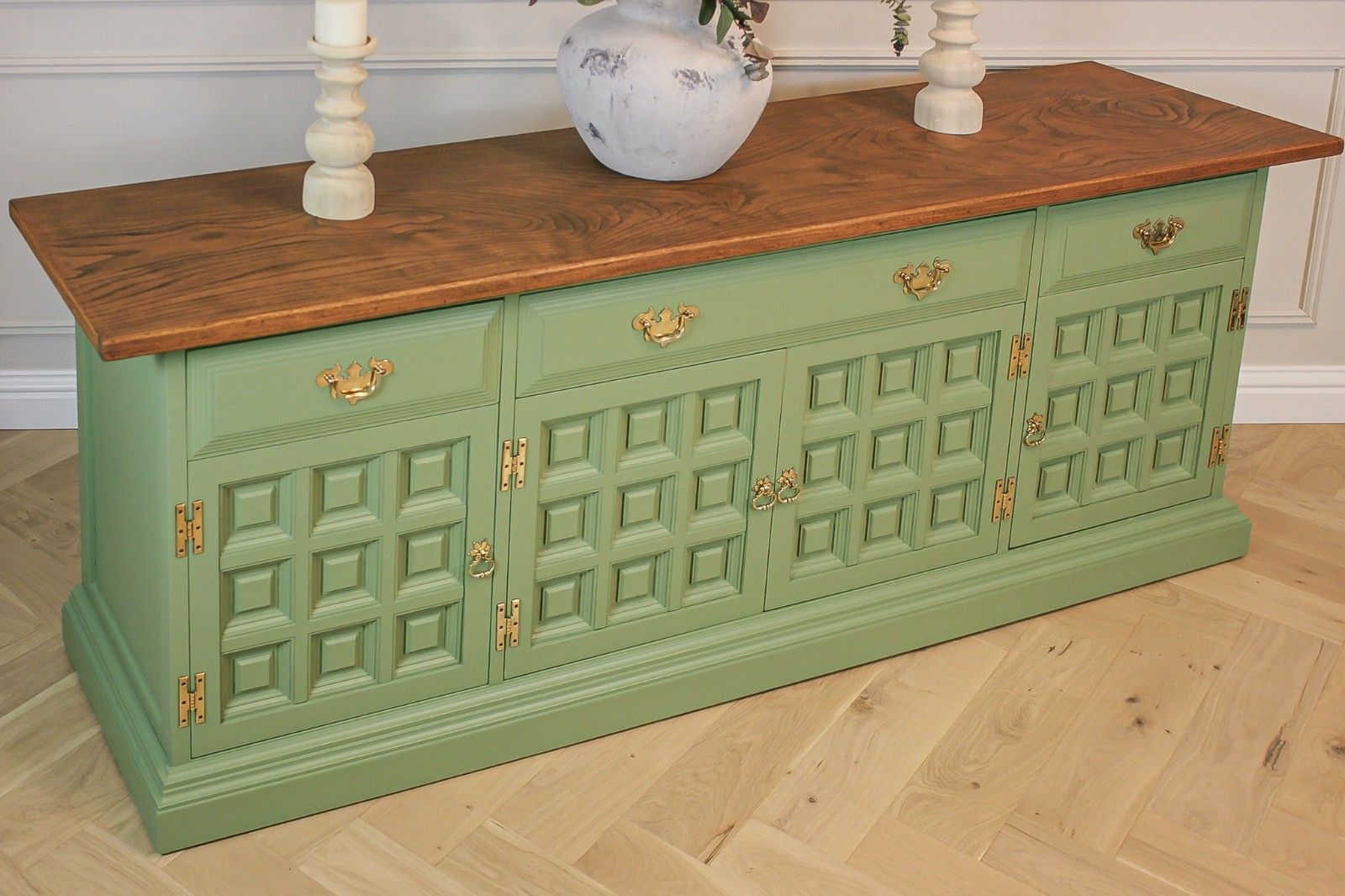Large Antique Mid Century Solid Oak Sideboard Dresser Console Table Showhome photo buy
