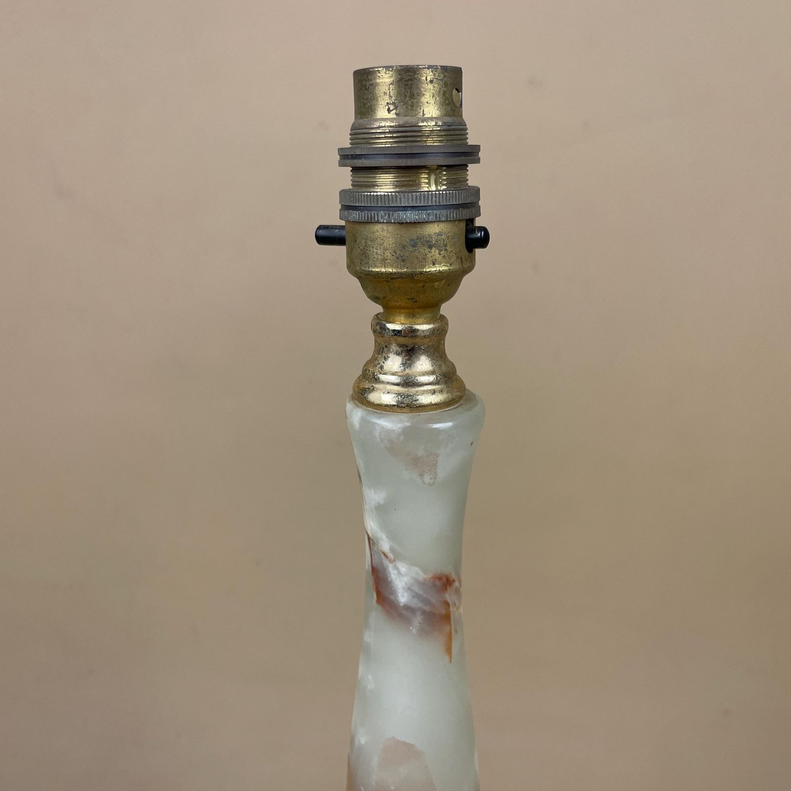 Green Onyx Marble Lamp Light Bedside Brass Gold Metal Ornate Base Marbled Pattern Heavy Classic Column Natural Stone Antique Vintage Side photo for sale