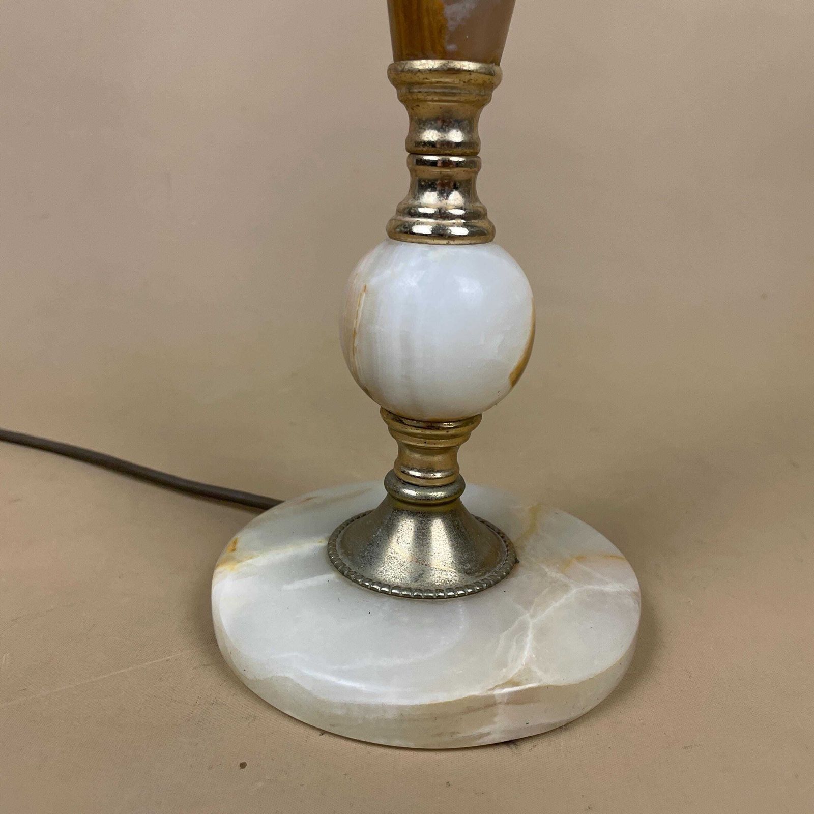 Green Onyx Marble Lamp Light Bedside Brass Gold Metal Ornate Base Marbled Pattern Heavy Classic Column Natural Stone Antique Vintage Side photo Lighting