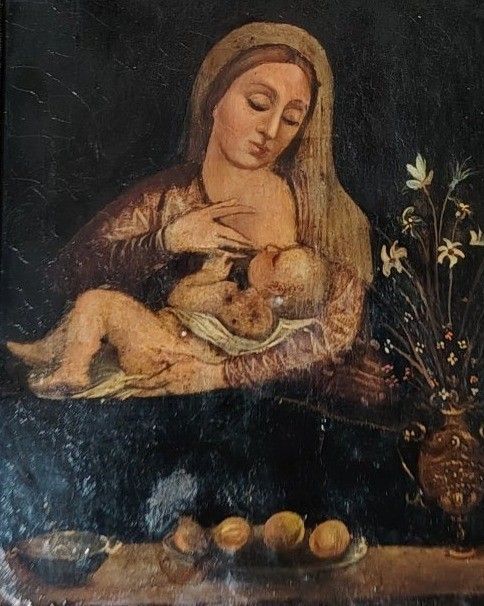 Antique Painting Madonna Del Latte Painted On Copper From The 18th Century (Italy) photo furniture