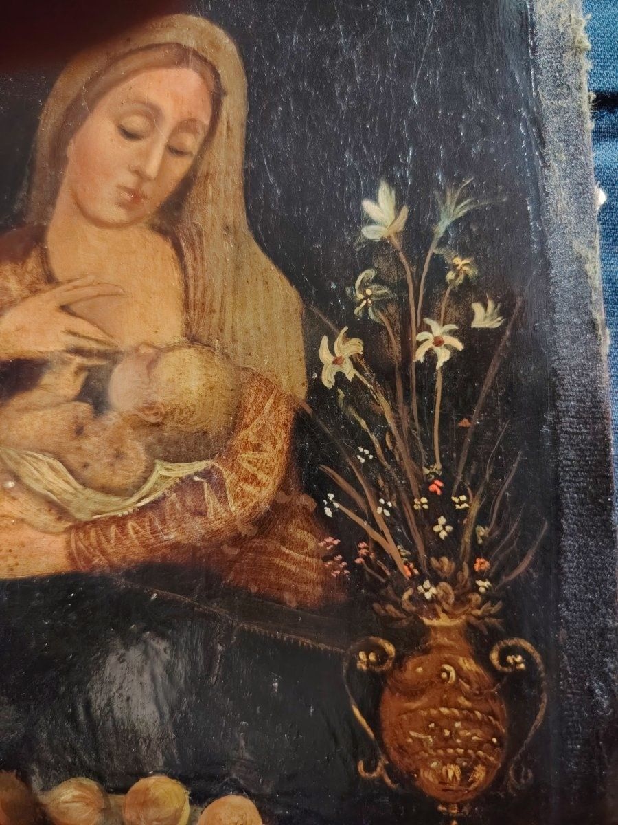 photo for sale Antique Painting Madonna Del Latte Painted On Copper From The 18th Century (Italy)