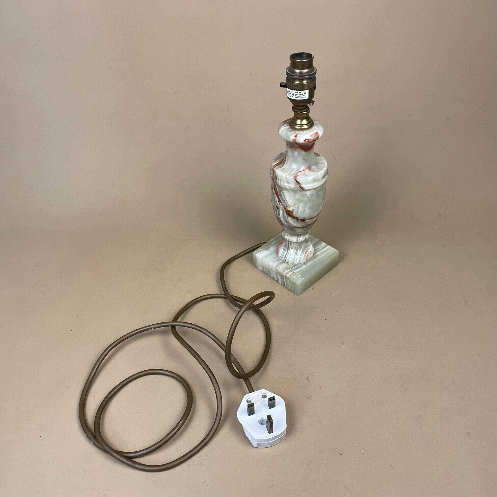 photo for sale Green Solid Marble Lamp Light Bedside Brass Gold Metal Base Marbled Pattern Heavy Classic Column Natural Stone Antique Vintage Side