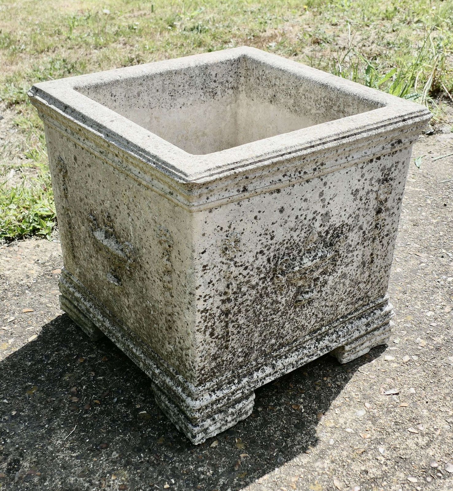 Well Weathered Large Square Garden Planter This Is A Good Piece It Is Set On Chunky Feet photo 420.0
