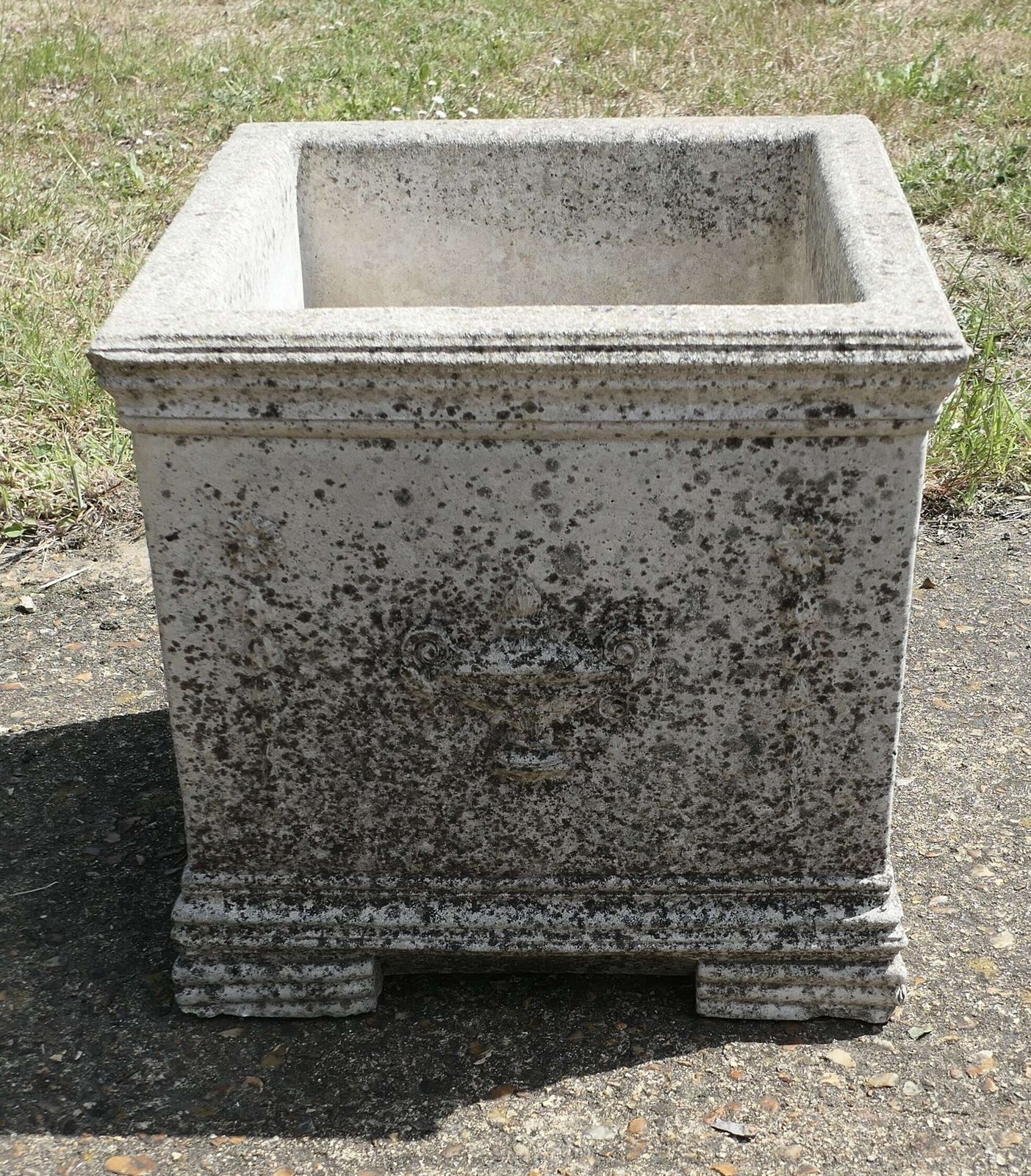 Well Weathered Large Square Garden Planter This Is A Good Piece It Is Set On Chunky Feet photo vinterior
