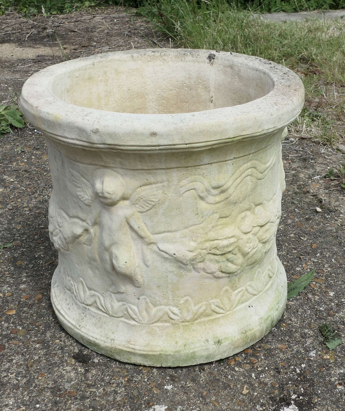 A Pair Of Round Garden Planters With Winged Cherubs This Is A Good Large Pair photo vinterior