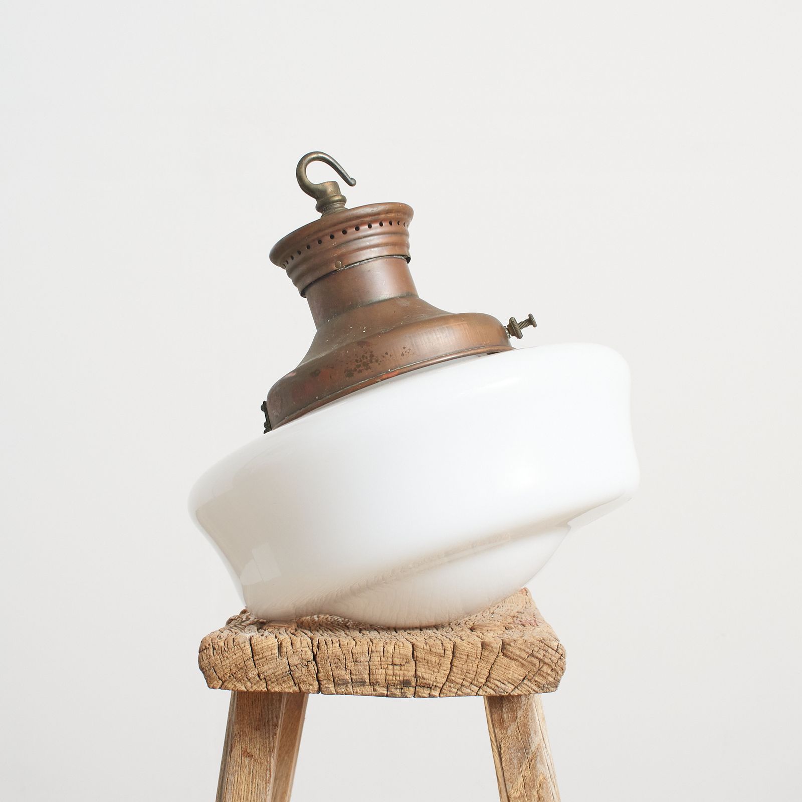 Antique Church Opaline Glass Pendant Light By Maxlume – E photo for sale