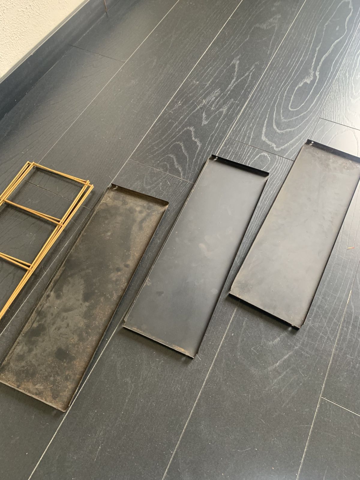 Vintage 1960s String Wall Shelf, Black And Gold   60 X 48 Cm photo 119.0