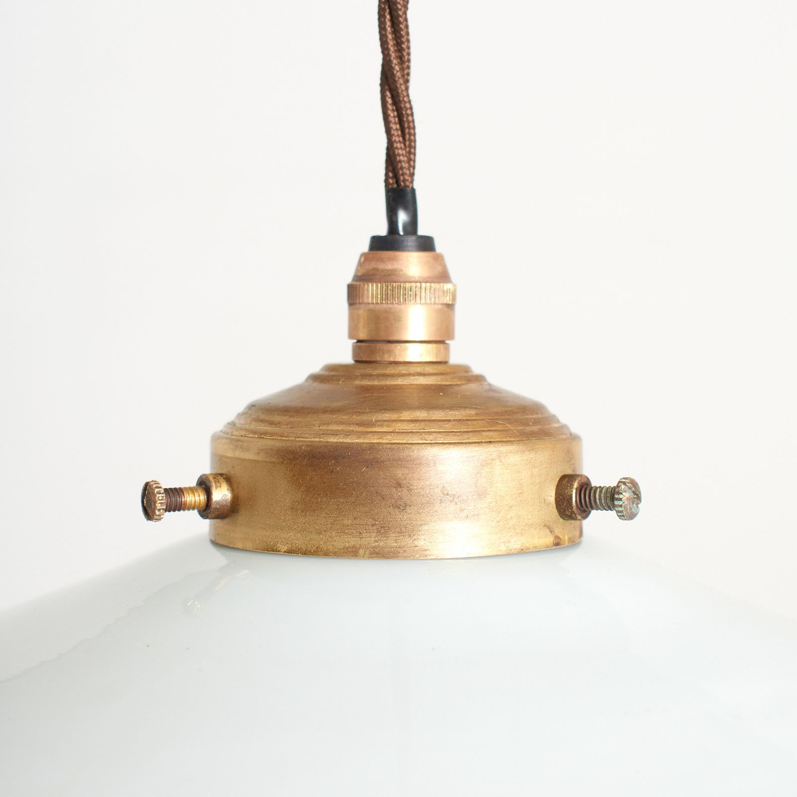 Antique French Coolie Milk Glass Kitchen Task Pendant Light  Frilly photo for sale
