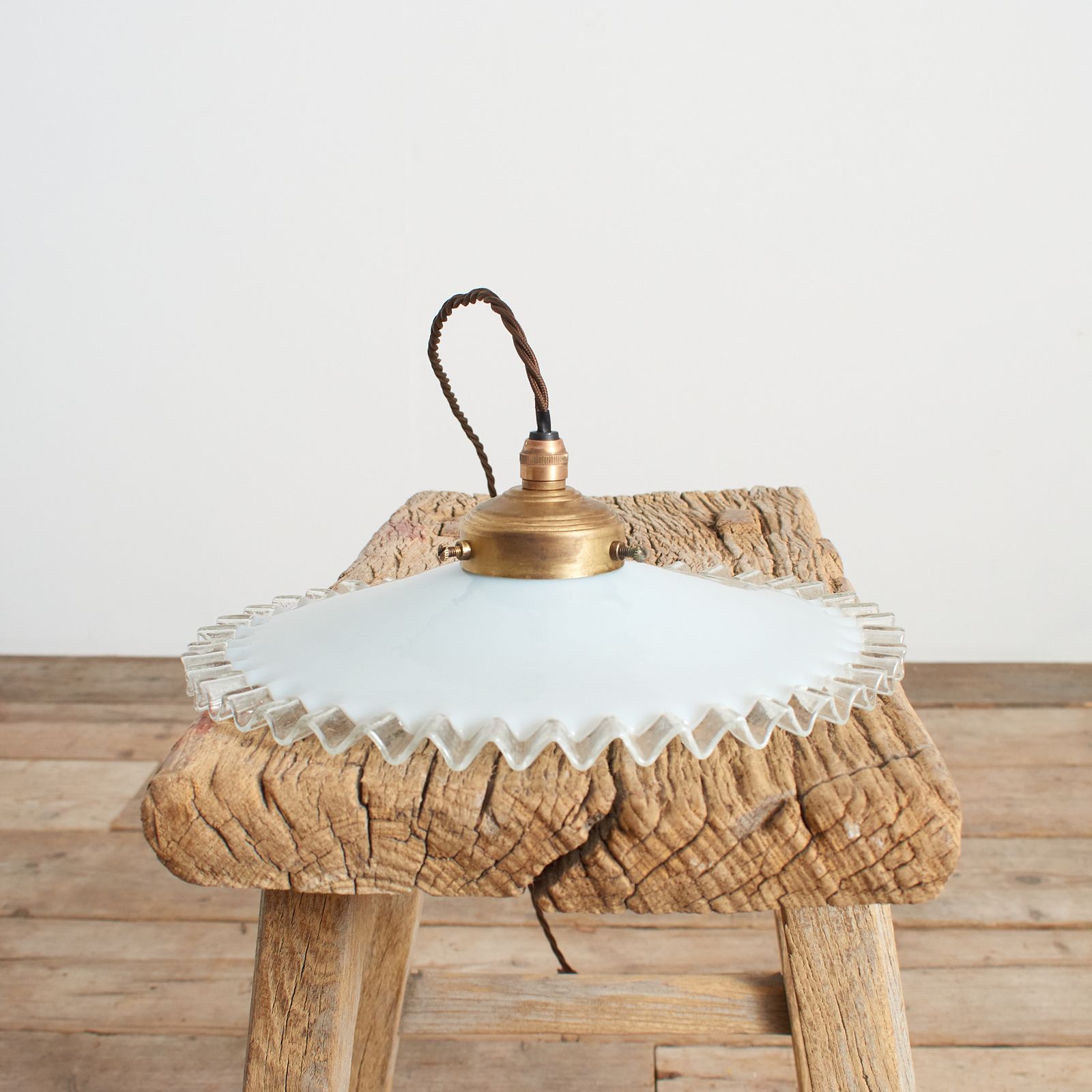 Antique French Coolie Milk Glass Kitchen Task Pendant Light  Frilly photo vinterior