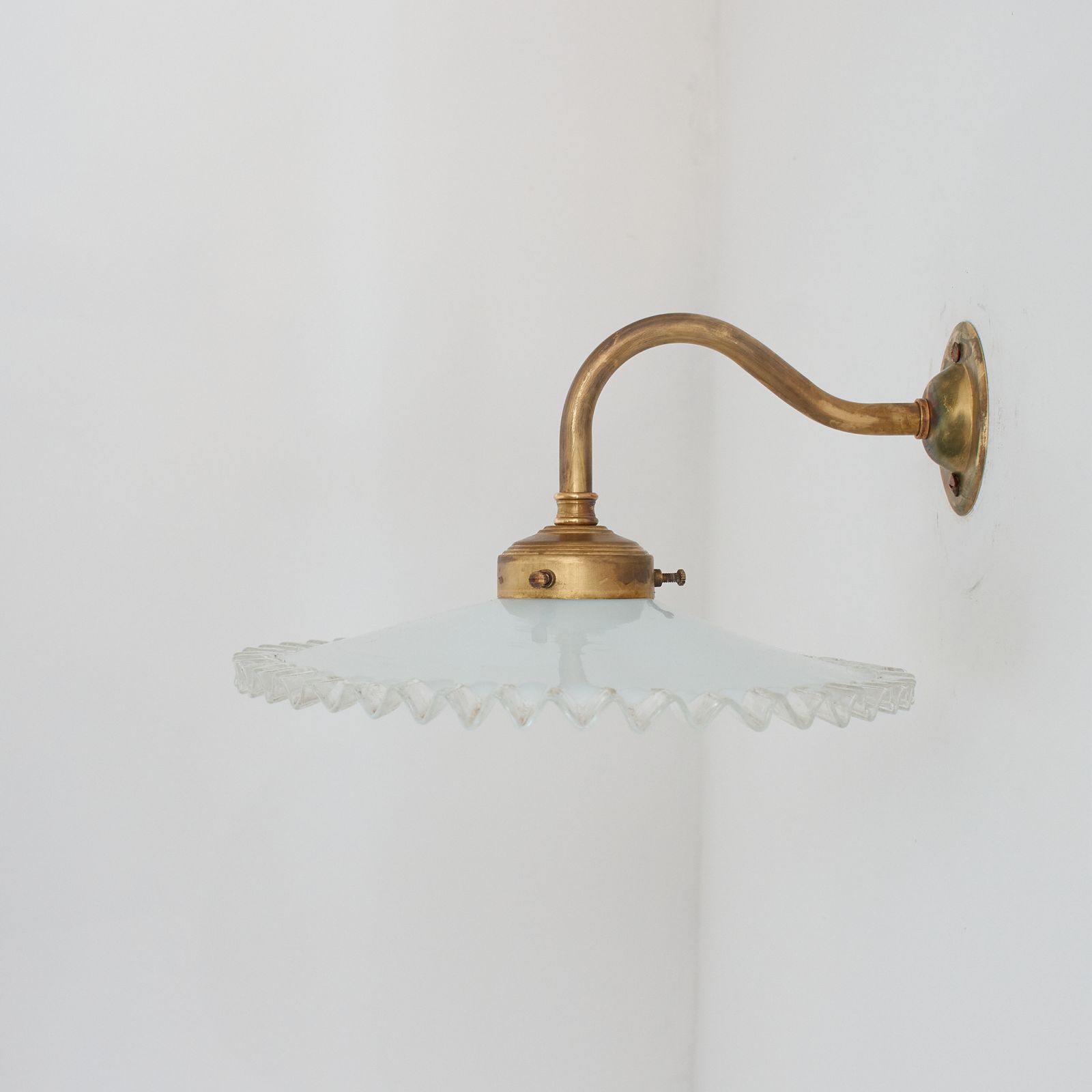Antique French Coolie Milk Glass Kitchen Task Wall Light  Swan Neck  Frilly photo for sale