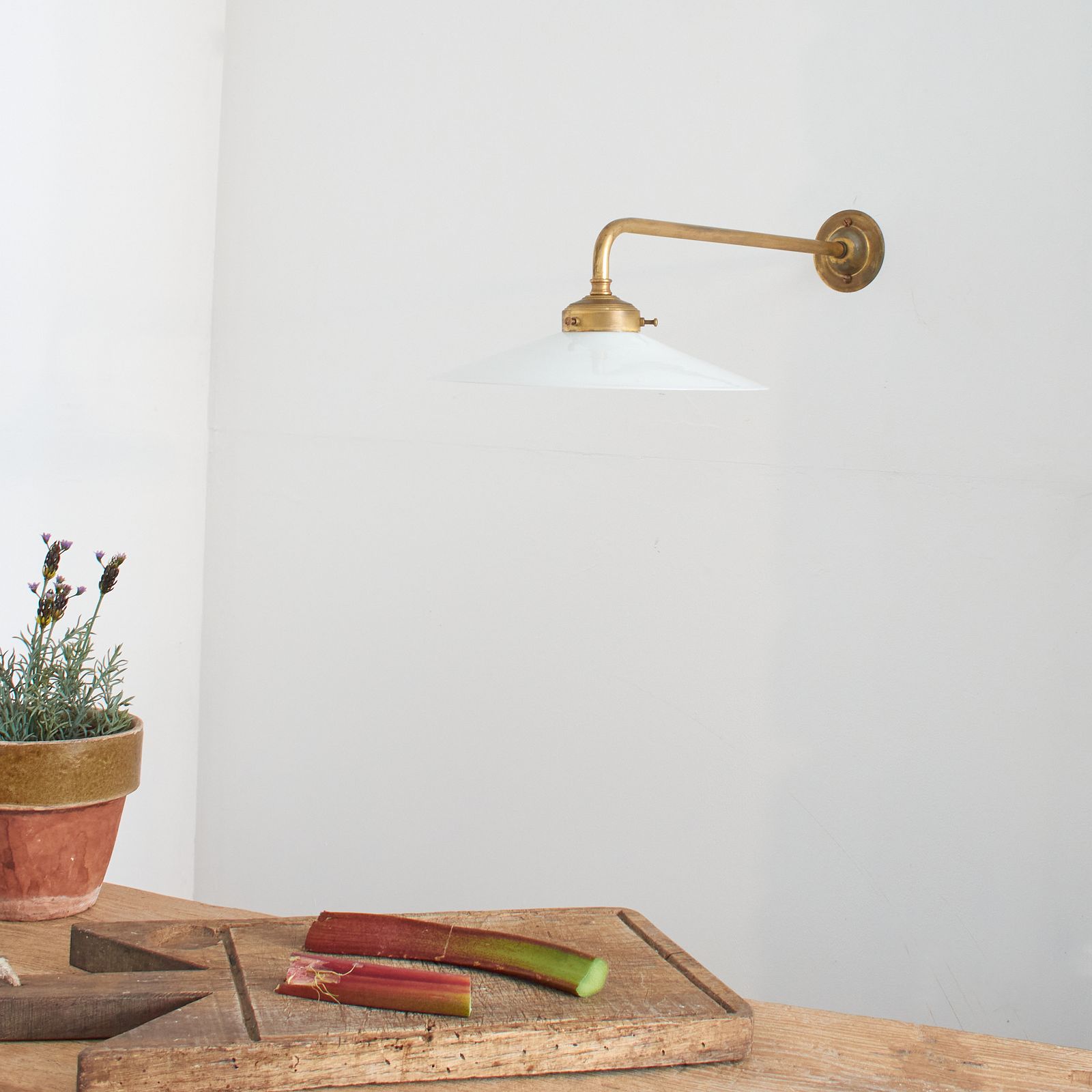 Antique French Coolie Milk Glass Kitchen Task Wall Light  Long Arm  Flat photo for sale