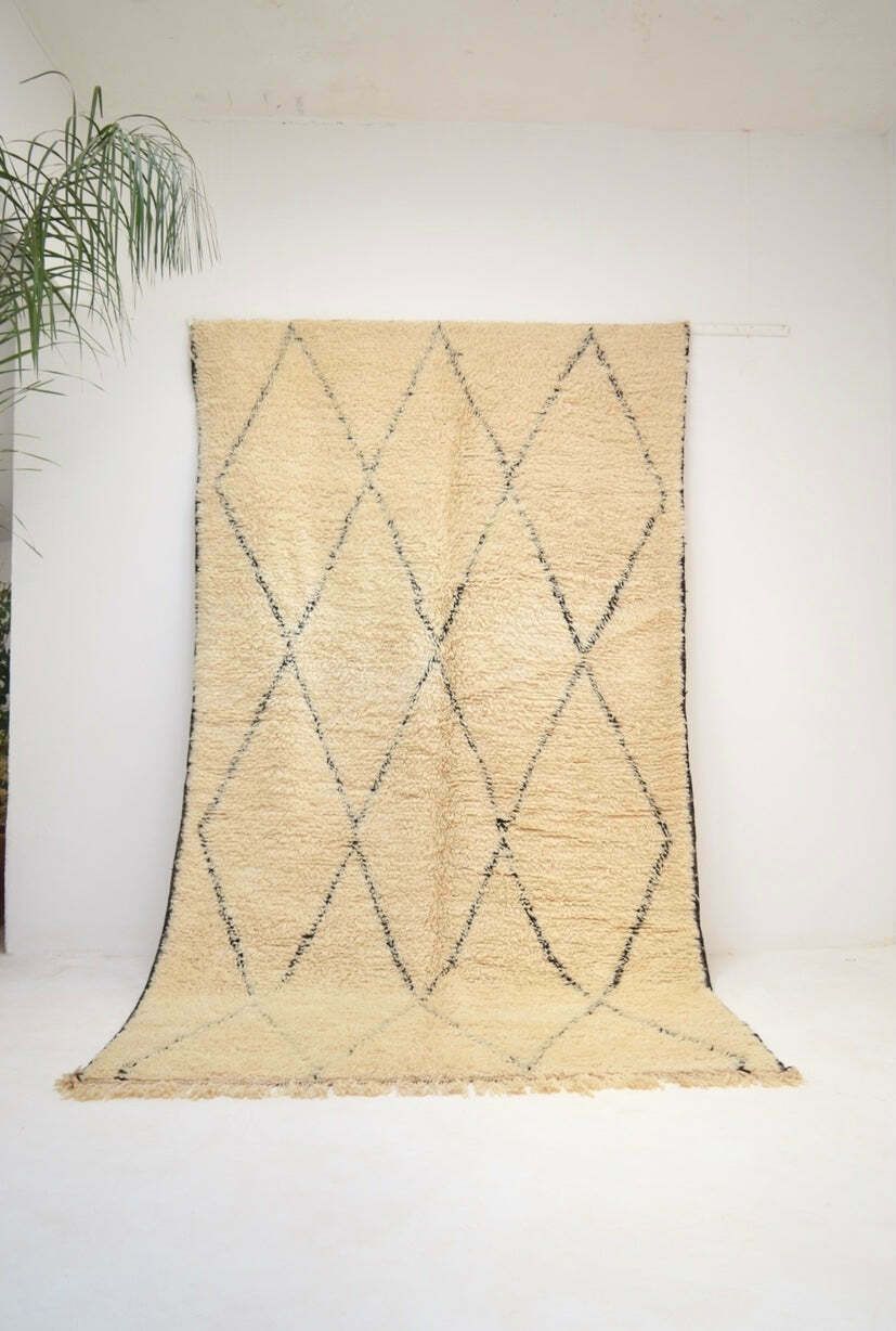 Vintage Beni Ourain Plush Moroccan Rug 6’3” X 10’10” Hand Knotted Pure Wool Lozenge Berber Elegance Eames Le Corbusier