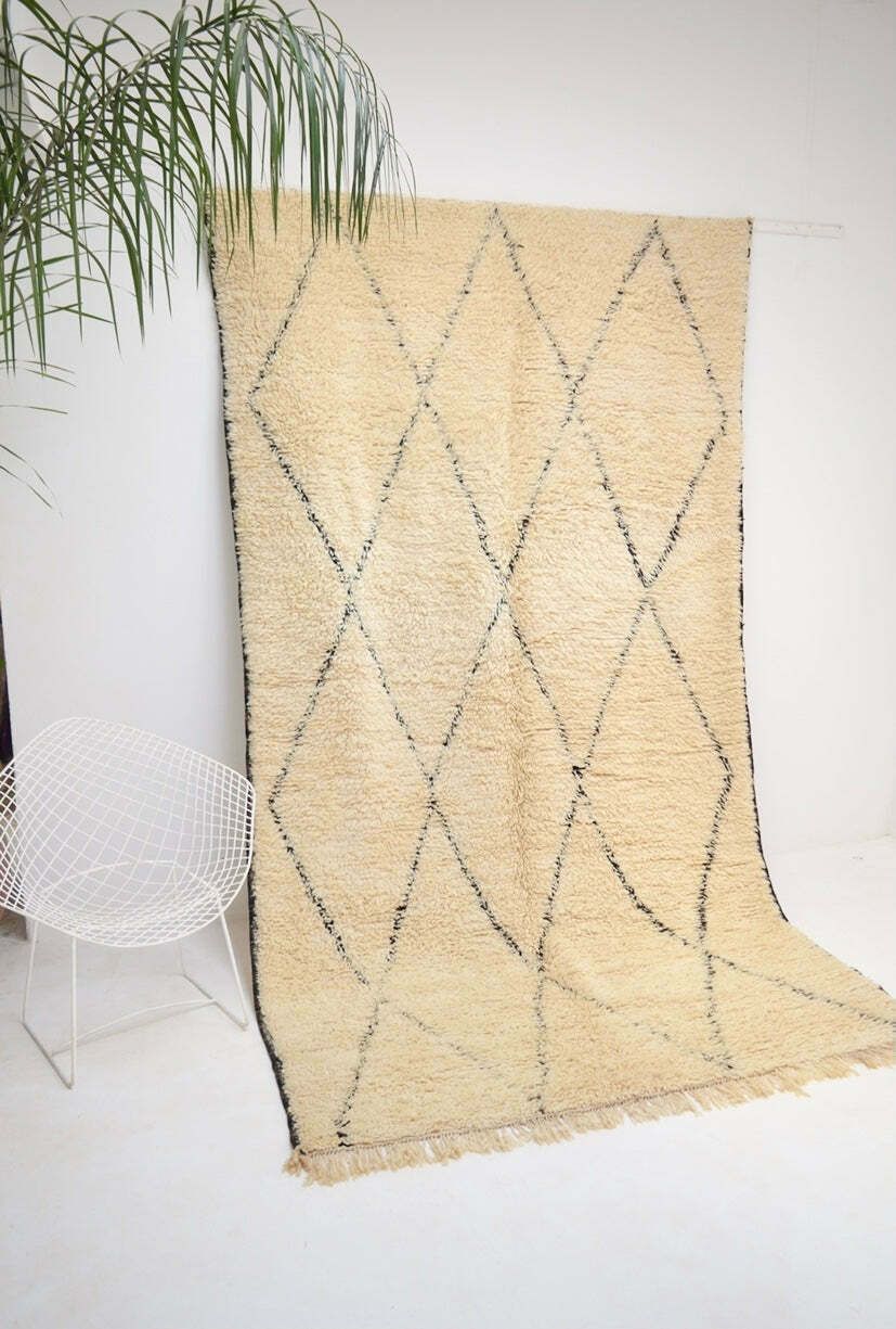 Vintage Beni Ourain Plush Moroccan Rug 6’3” X 10’10” Hand Knotted Pure Wool Lozenge Berber Elegance Eames Le Corbusier photo for sale