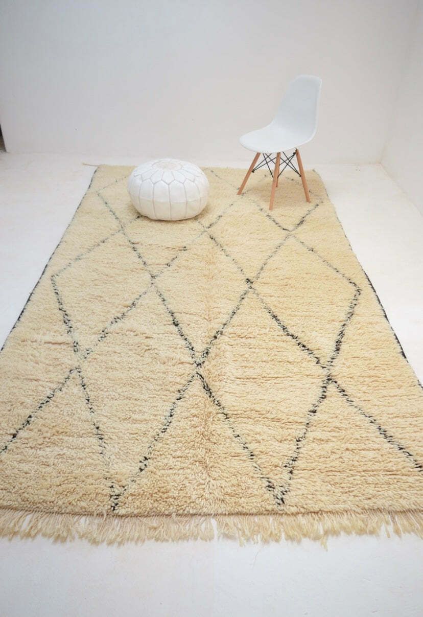 Vintage Beni Ourain Plush Moroccan Rug 6’3” X 10’10” Hand Knotted Pure Wool Lozenge Berber Elegance Eames Le Corbusier photo 2279.0