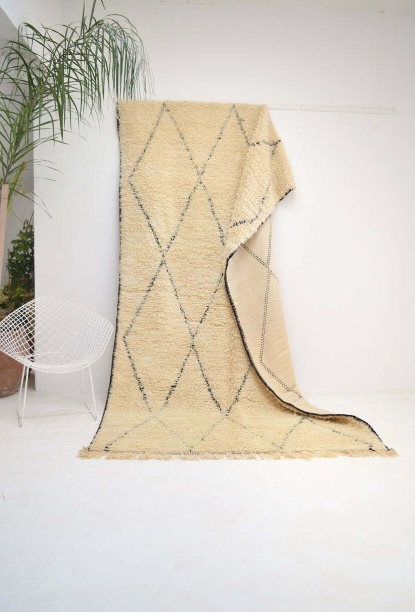 Vintage Beni Ourain Plush Moroccan Rug 6’3” X 10’10” Hand Knotted Pure Wool Lozenge Berber Elegance Eames Le Corbusier photo vinterior