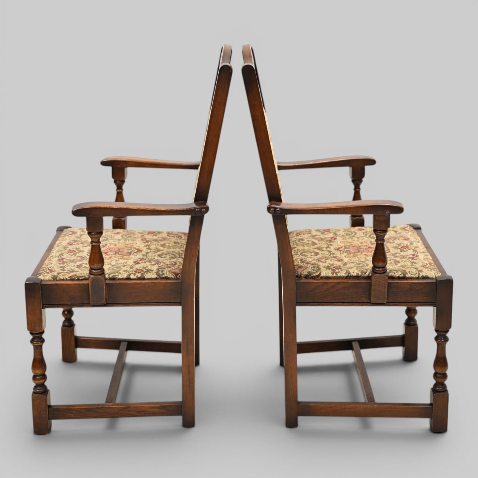 2 Old Charm Dining Chairs Carvers Light Oak Finish Tudor Fabric Free Uk Delivery photo for sale