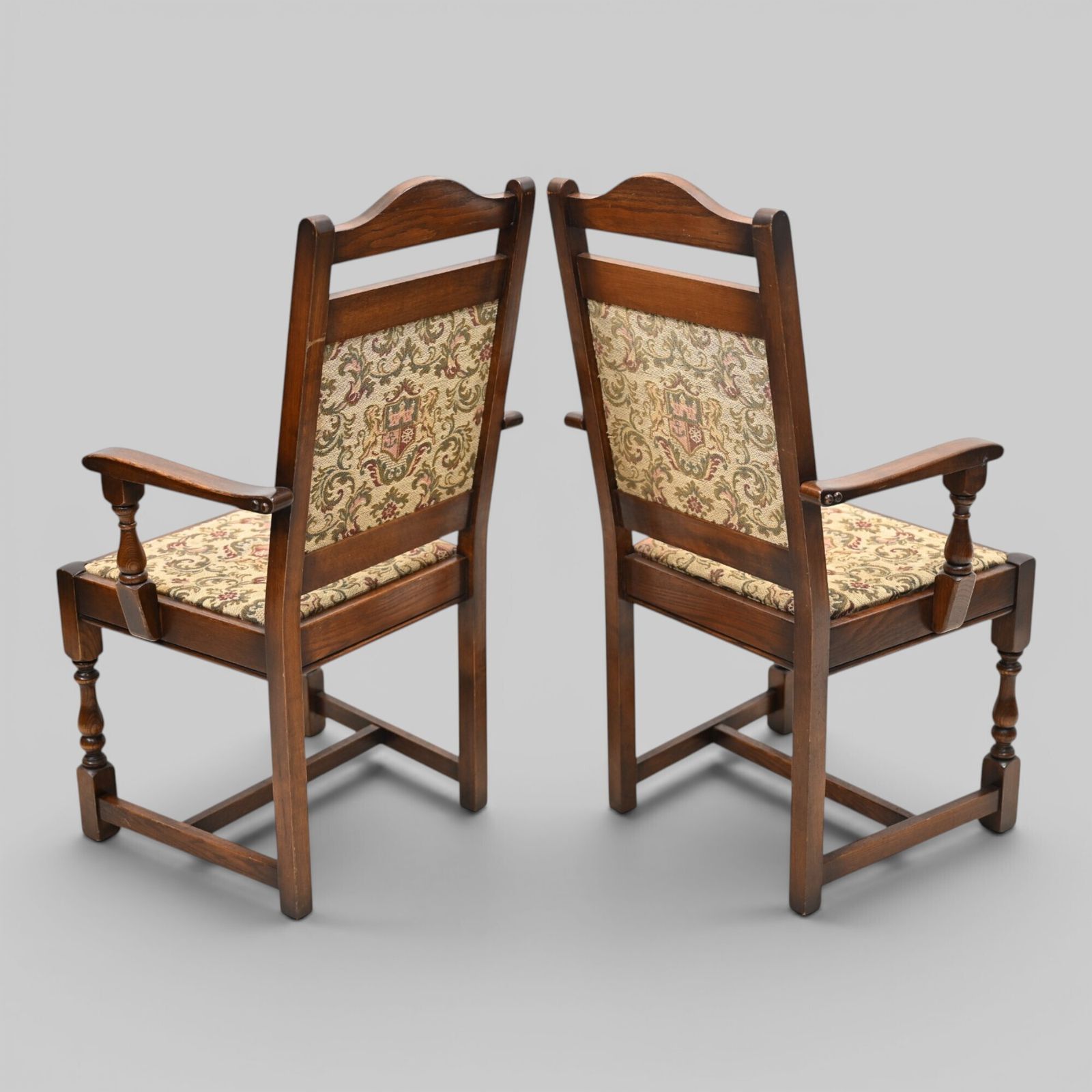 2 Old Charm Dining Chairs Carvers Light Oak Finish Tudor Fabric Free Uk Delivery photo Furniture