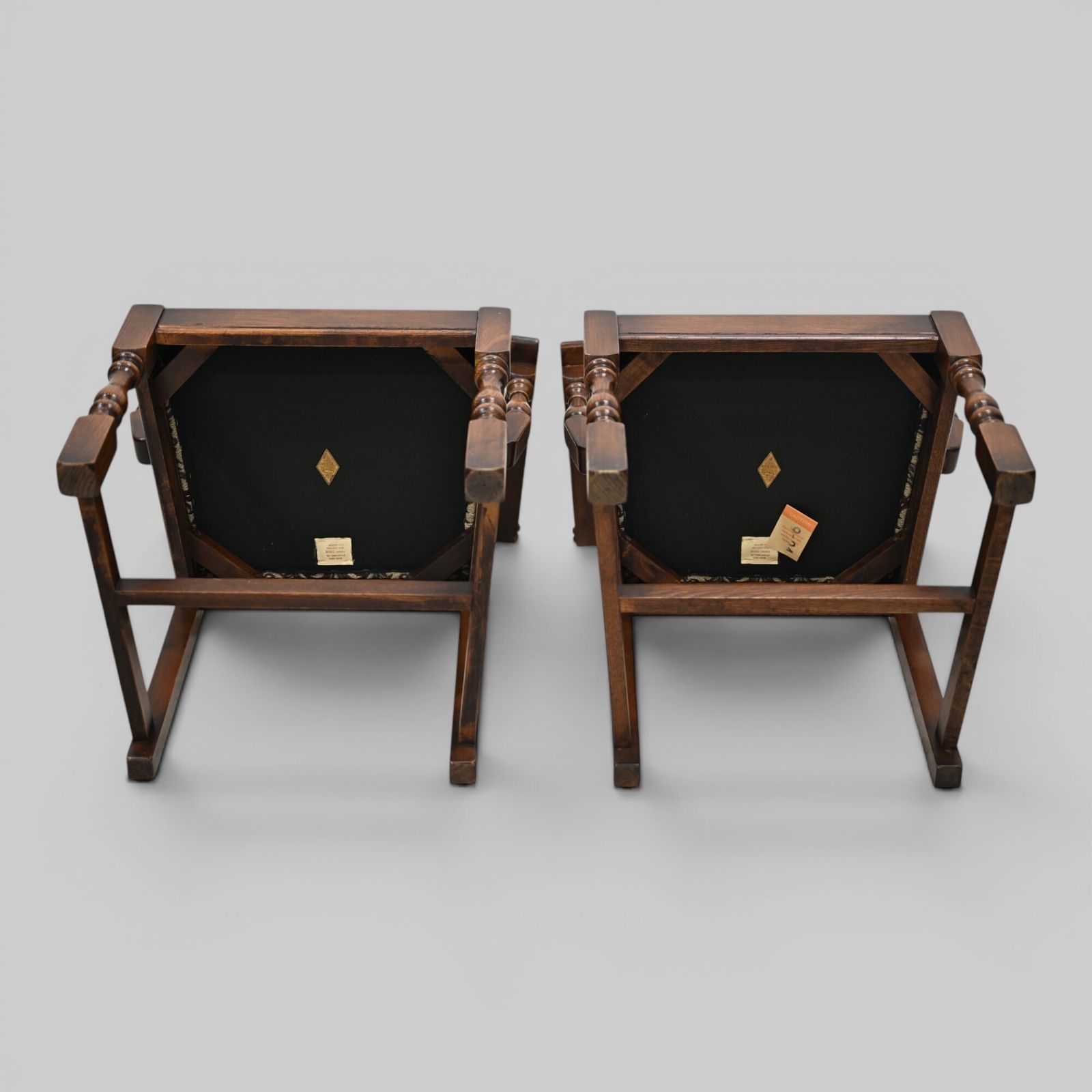 photo furniture 2 Old Charm Dining Chairs Carvers Light Oak Finish Tudor Fabric Free Uk Delivery