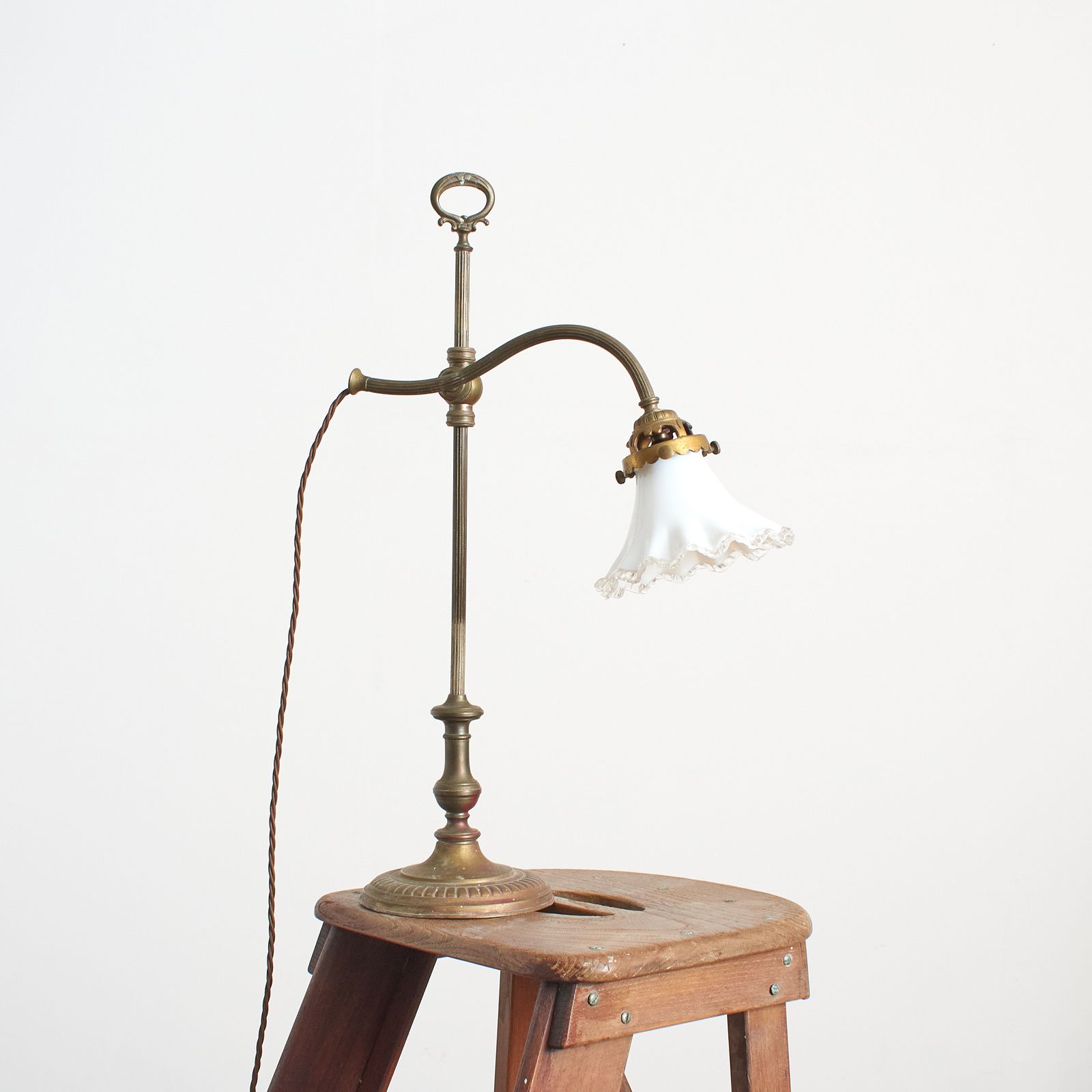photo for sale French Antique Brass Rise And Fall Pump Desk Lamp – B
