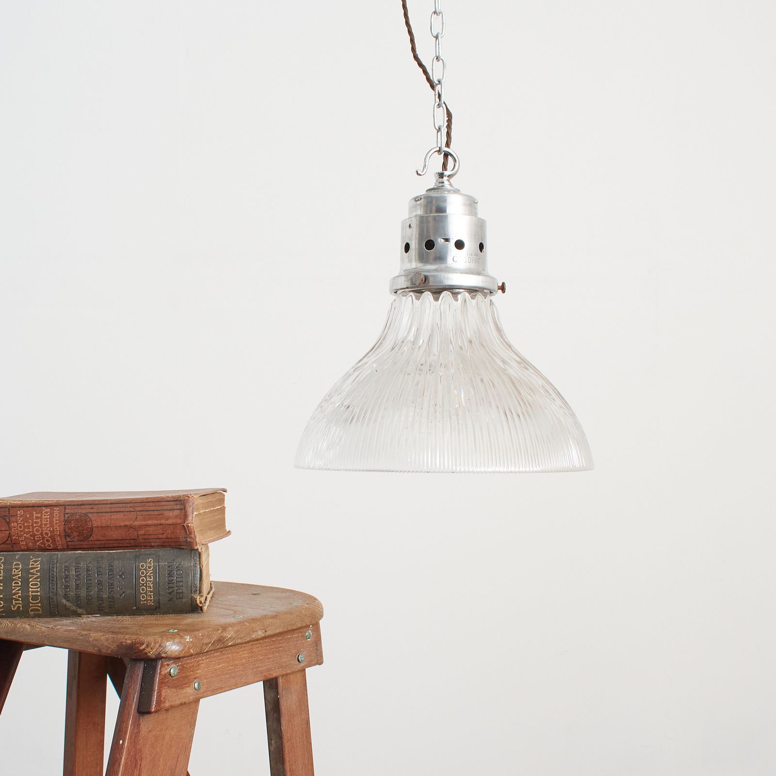 Antique Reclaimed Glass Holophane Pendant Light – Af photo furniture