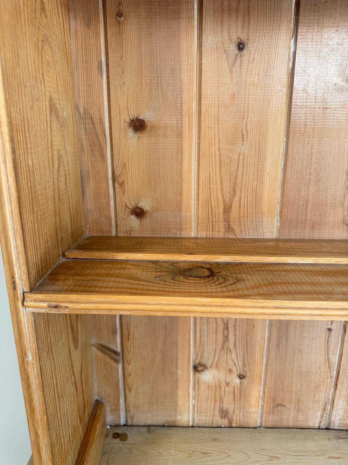 photo furniture Antique Pine Dresser Sideboard With Shelving And Drawers – Rustic Farmhouse Cabinet