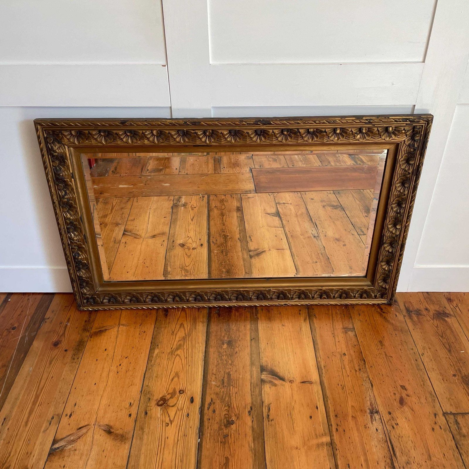 Gold Floral Wooden Mirror Large Vintage Carved Wall Mirror Ornate Rectangular Frame Indian Style Entryway Lounge Accent