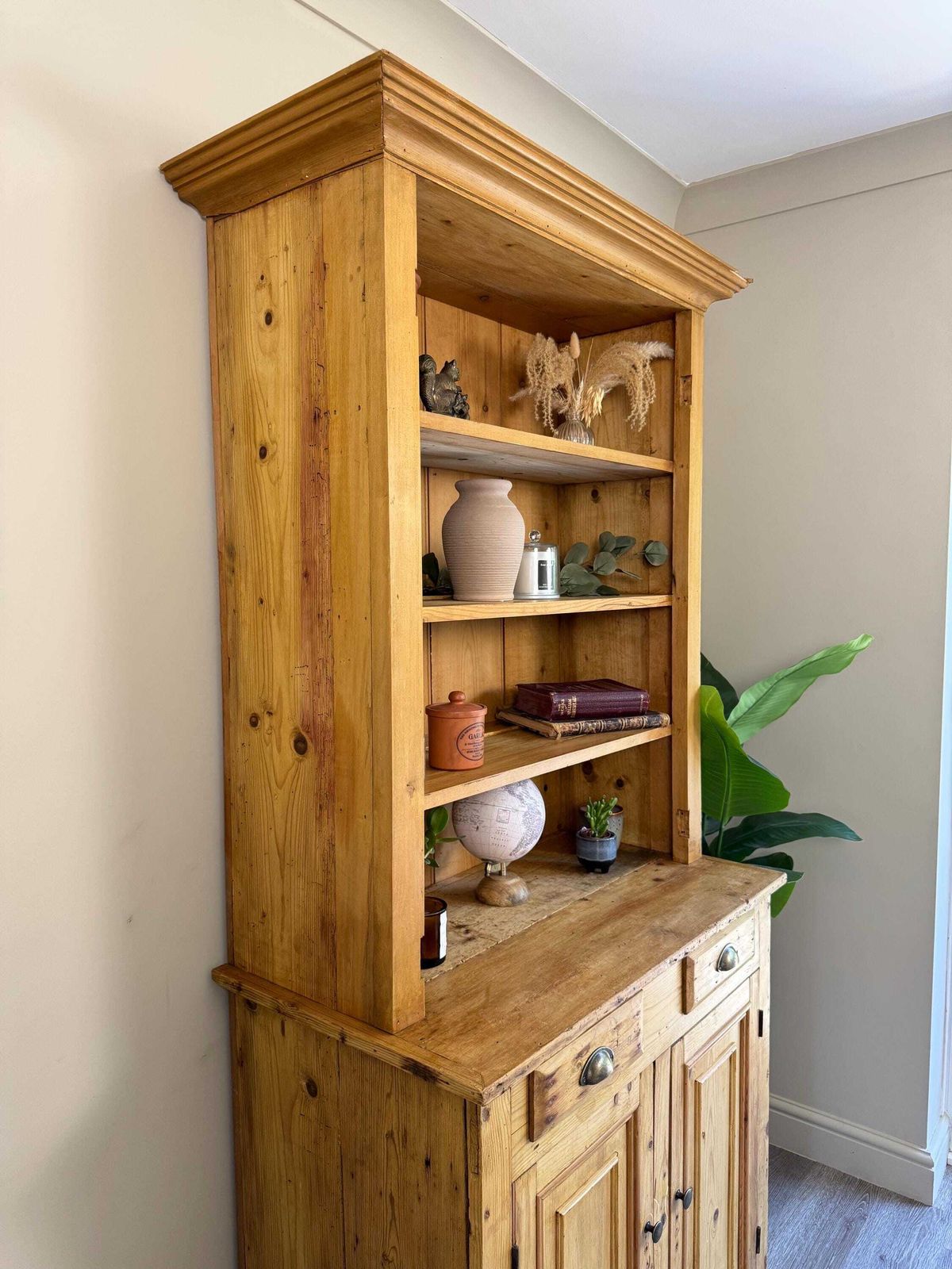 Antique Pine Dresser Sideboard With Shelving And Drawers – Rustic Farmhouse Cabinet Pantry photo Furniture