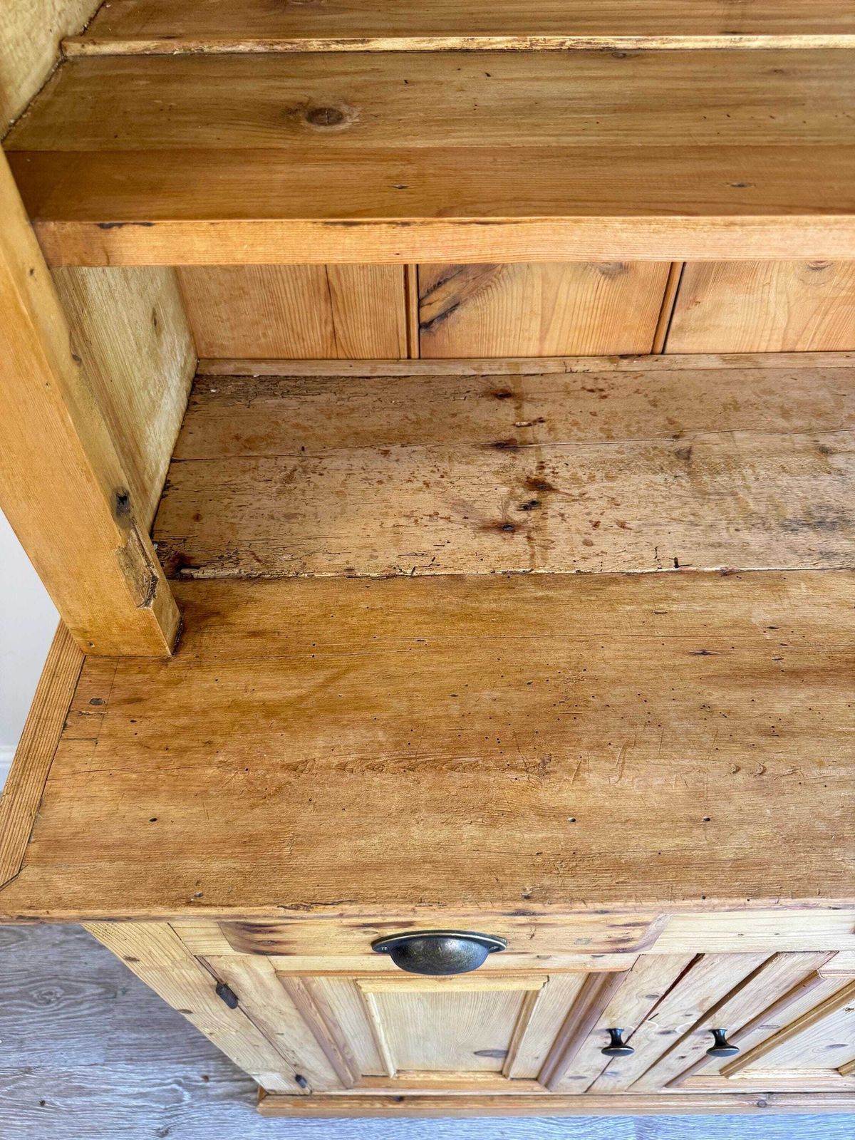 photo for sale Antique Pine Dresser Sideboard With Shelving And Drawers – Rustic Farmhouse Cabinet Pantry