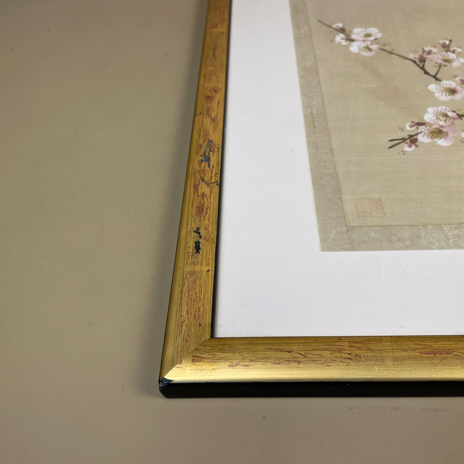 Asian Bird Floral Framed Art Picture Hand Painted On Silk Vintage Gold Frame Wall Hanging Japanese Style photo furniture