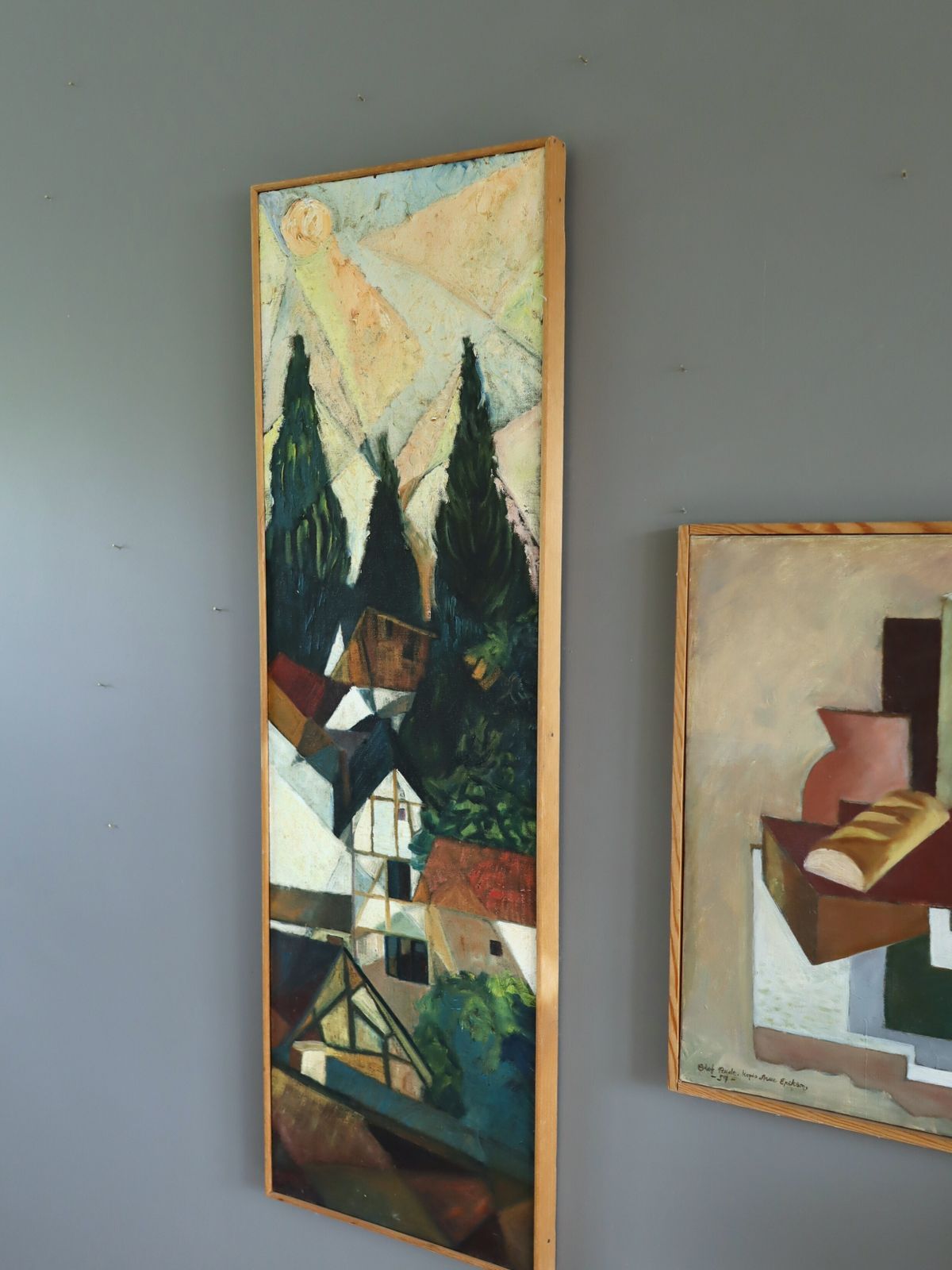 Cubist Hillside Oil Painting, 1970s photo furniture