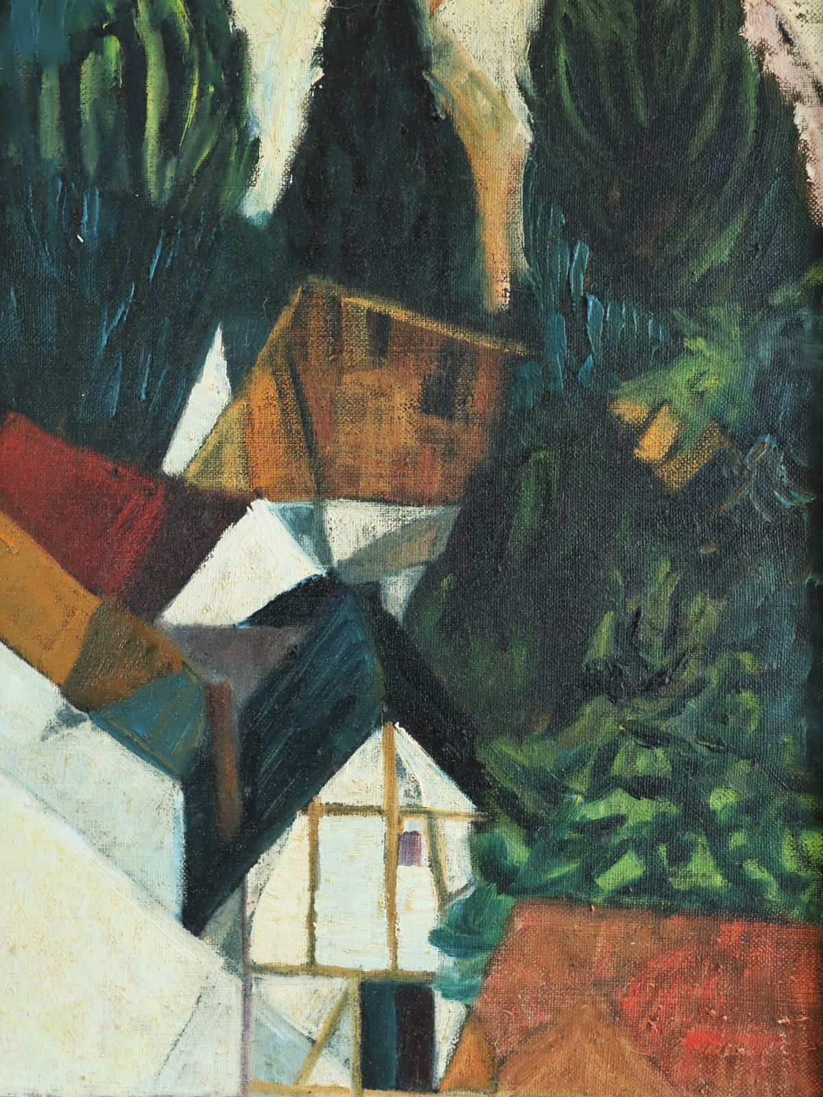 Cubist Hillside Oil Painting, 1970s photo buy