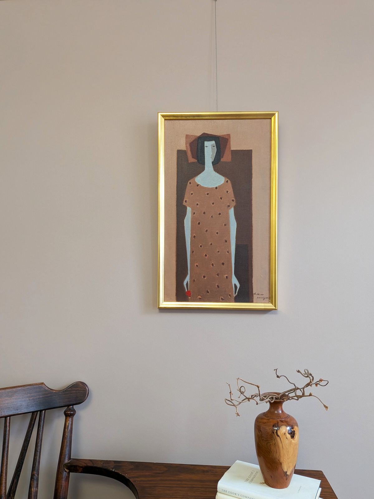 Woman With A Red Flower Oil Painting photo for sale
