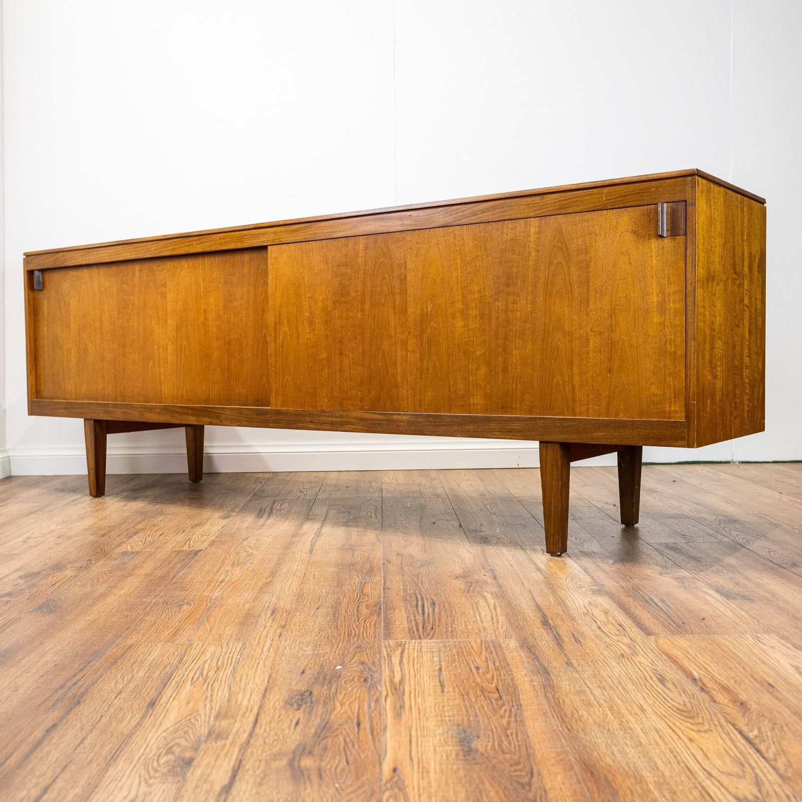 Archie Shine Long Teak Sliding Door Sideboard