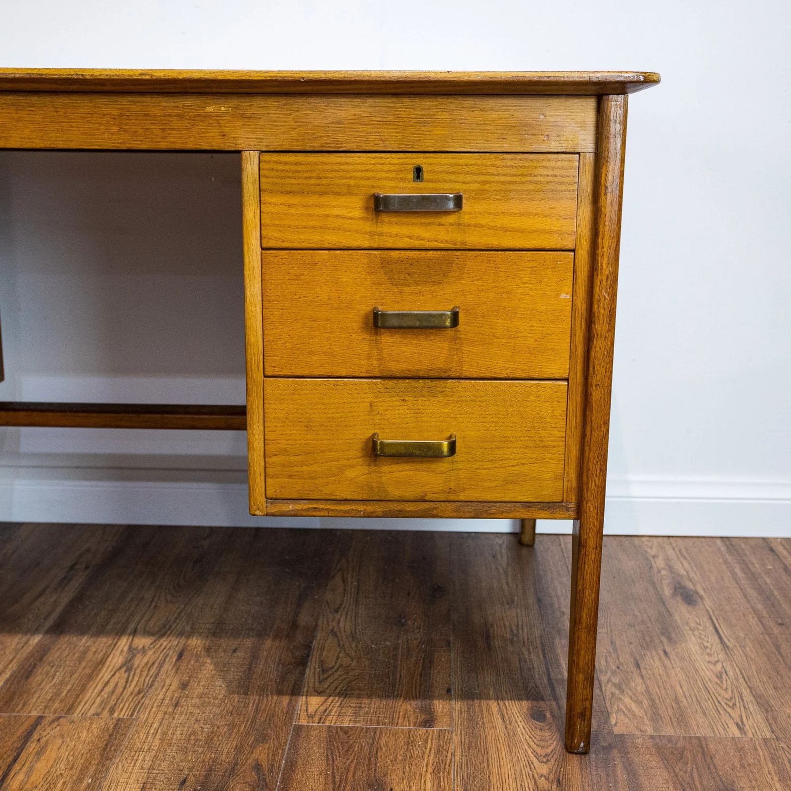 1950s Large Oak Office Pedestal Desk photo for sale