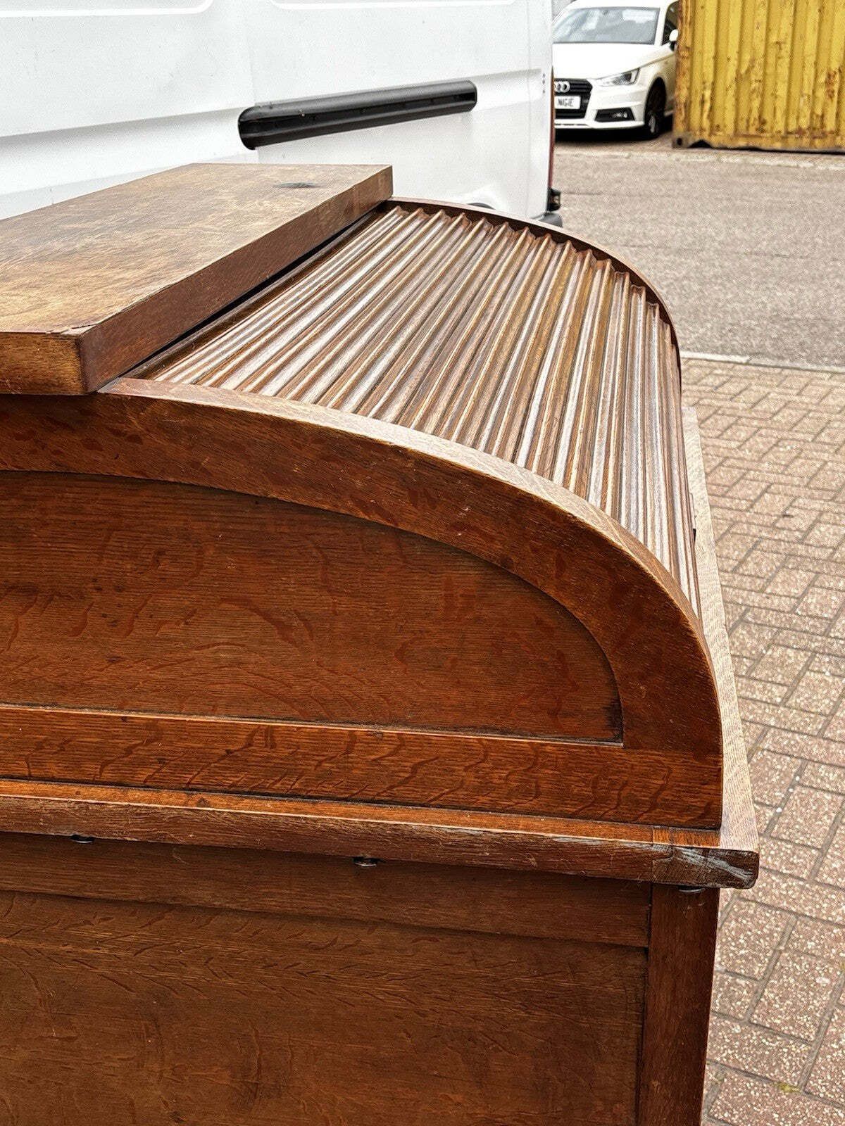 photo buy Edwardian Oak Roll Top Desk. With Fitted Interior.